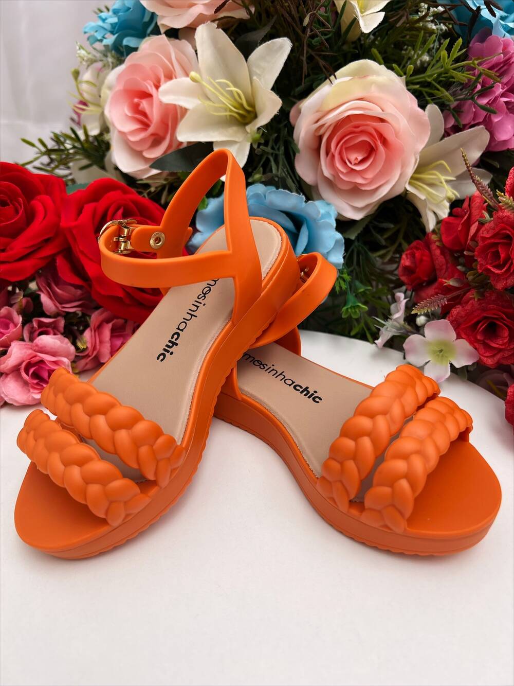 Sandália Infantil Flat Trançada Laranja Luxo