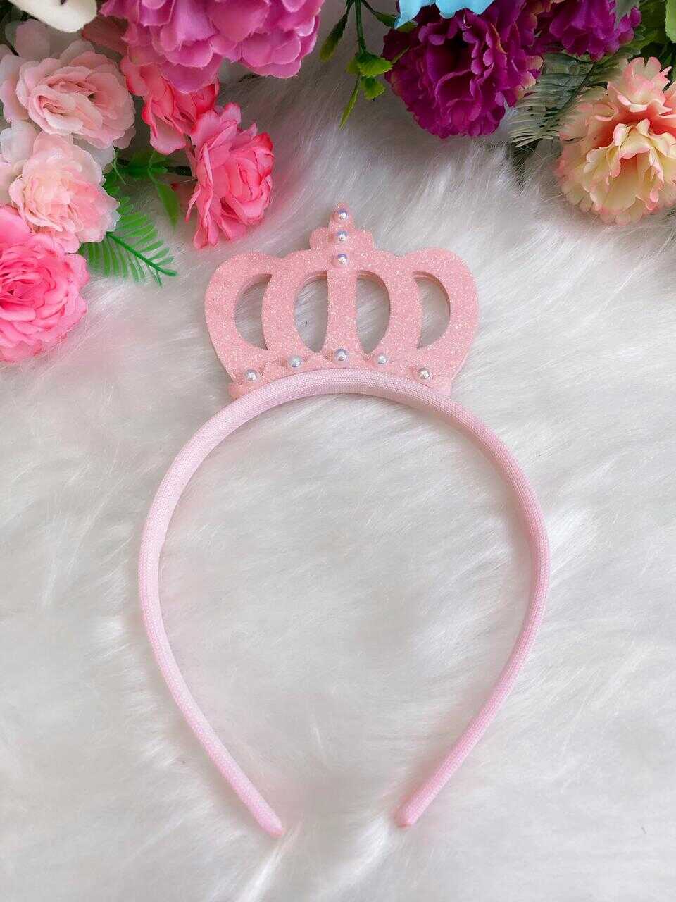 Tiara Infantil Rosa Coroa Com Pérolas