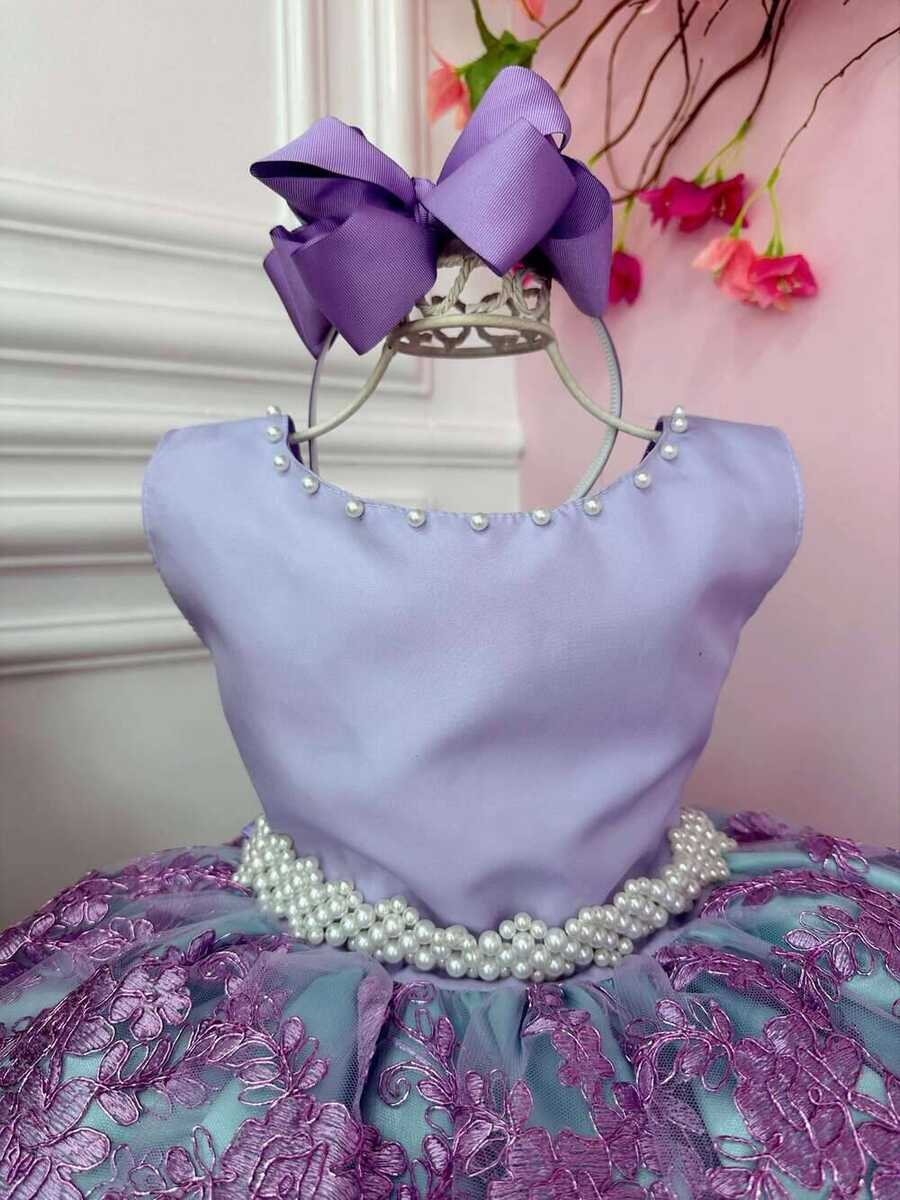 Vestido Infantil Ariel Princesa C/ Renda e Cinto de Pérolas