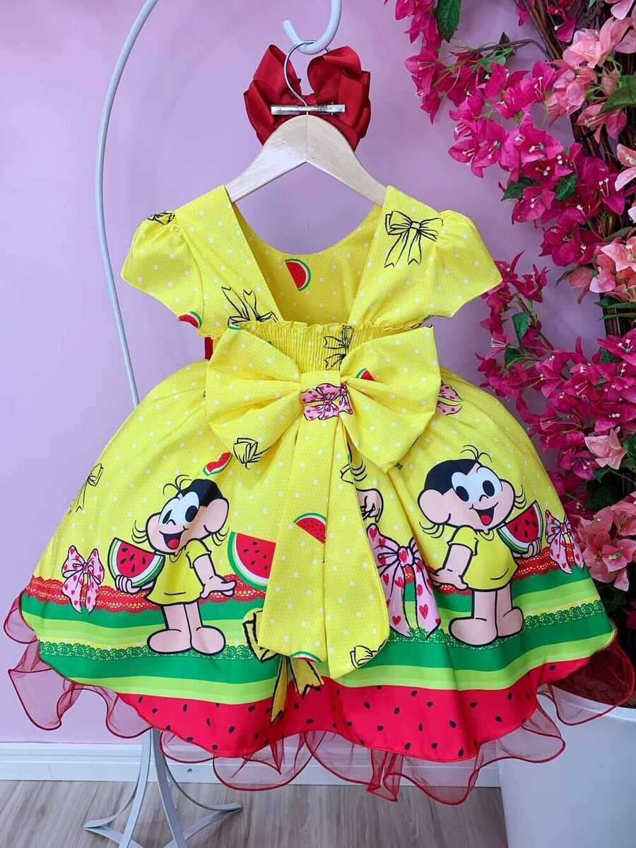 Vestido Infantil Magali Amarelo Laços Strass