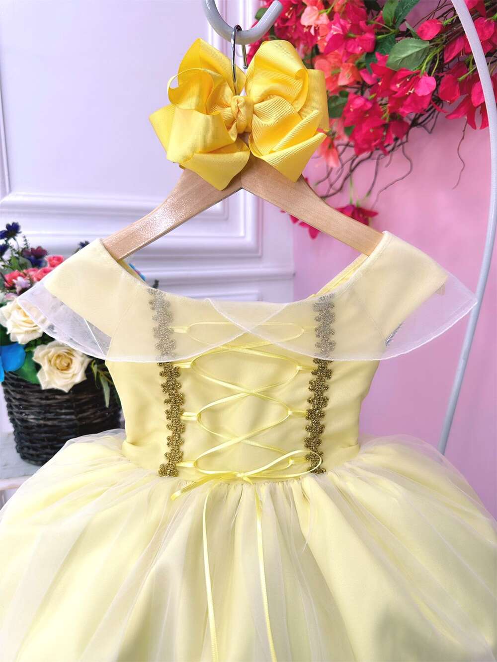 Vestido Infantil Princesa Bela e a Fera C/ Busto Trançado