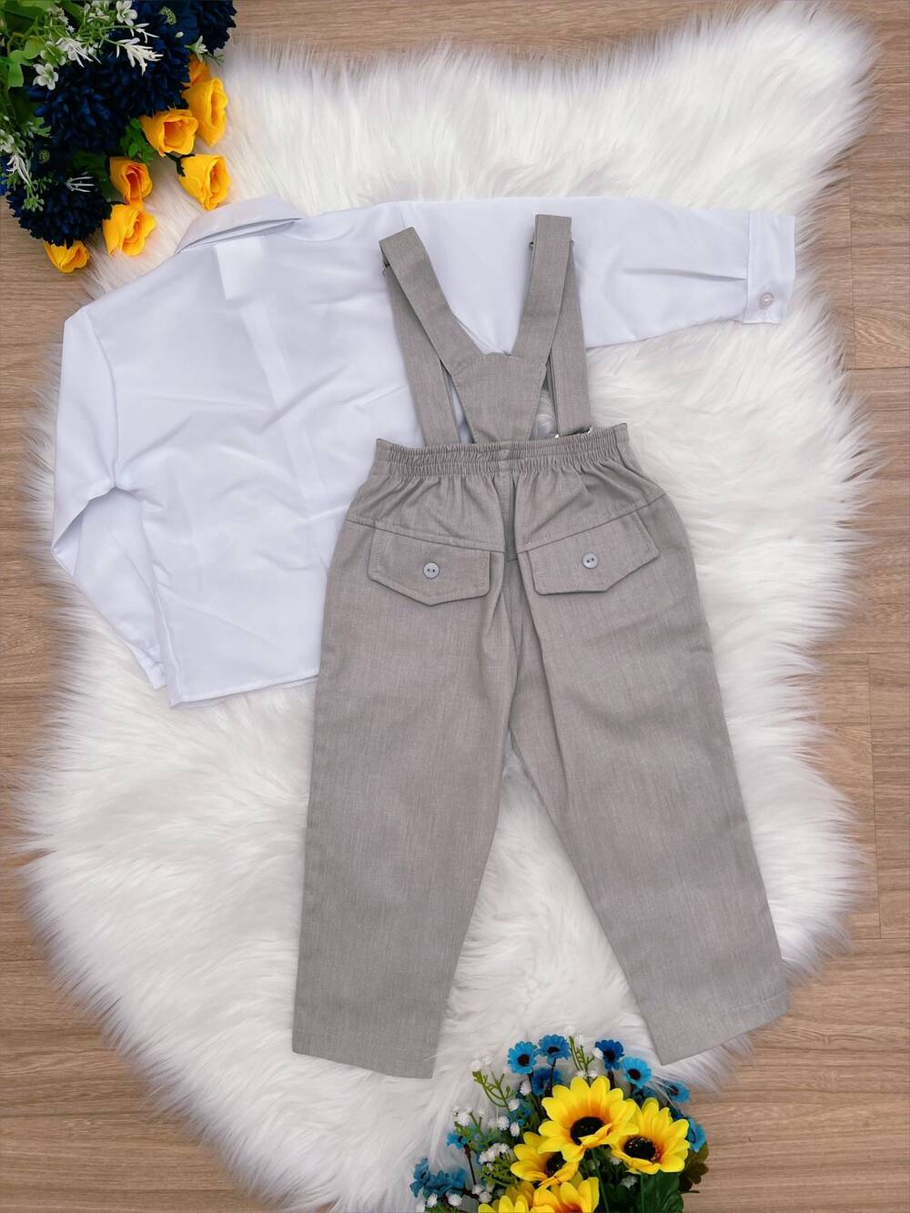 Conjunto Social Calça Camisa Gravata Susp. Cinza Claro