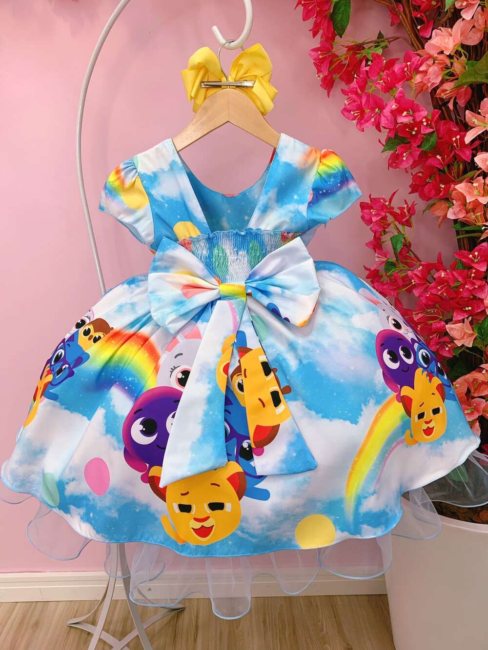 Vestido Infantil Bolofofos Arco Iris Colorido Peito Strass