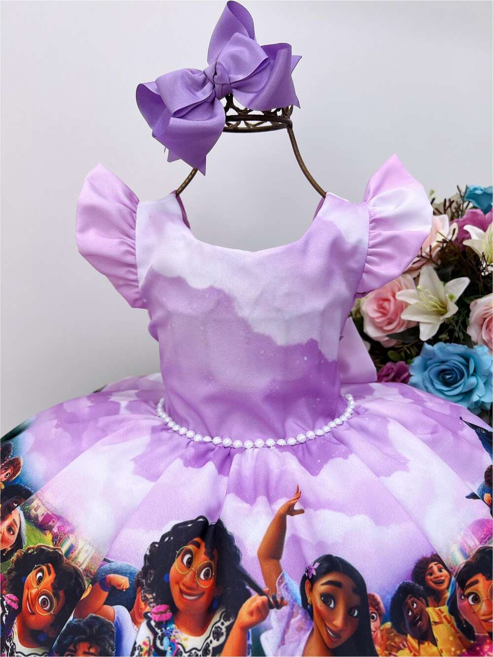 Vestido Infantil Encanto Lilás Luxo Cinto de Pérolas + Brinde