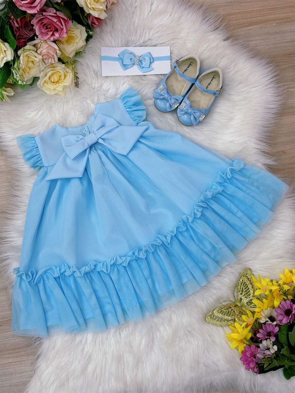 Vestido Infantil Bebê Azul Bebê Jardim Encantado Luxo