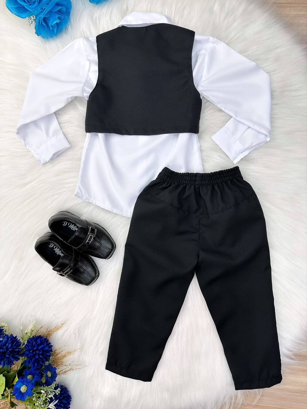 Conjunto Social Camisa Branca C/ Colete Calça Gravata Preto