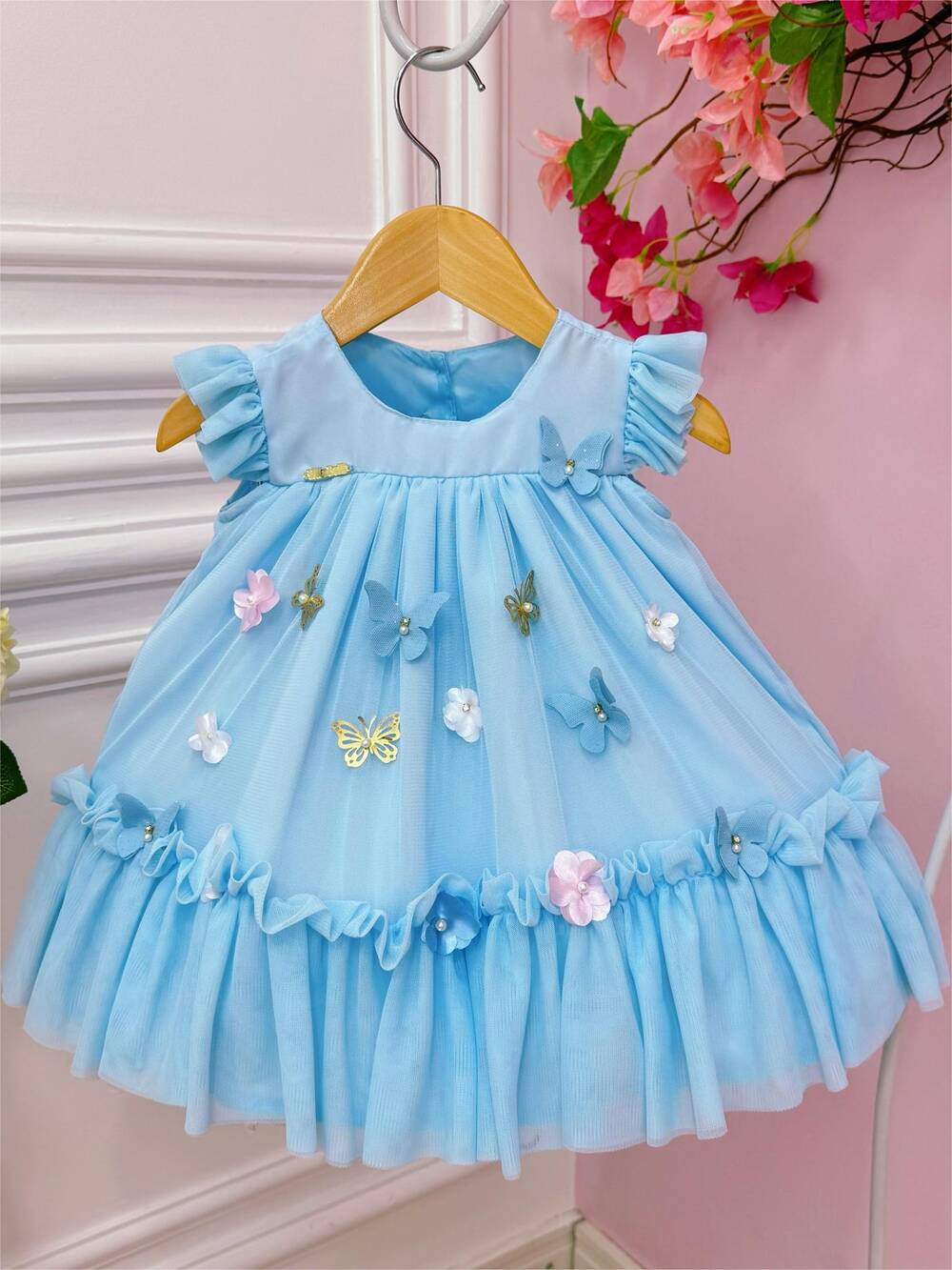 Vestido Infantil Bebê Azul Bebê Jardim Encantado Luxo