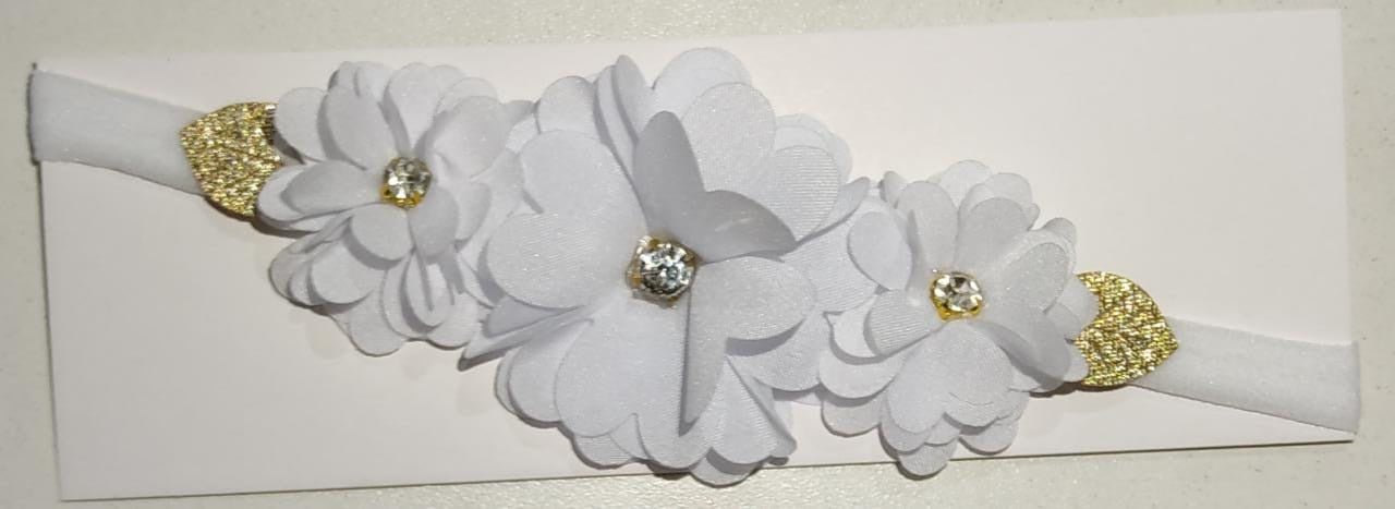 Faixinha de Cabelo Bebê C/ Laço Strass Florzinha Várias Cores