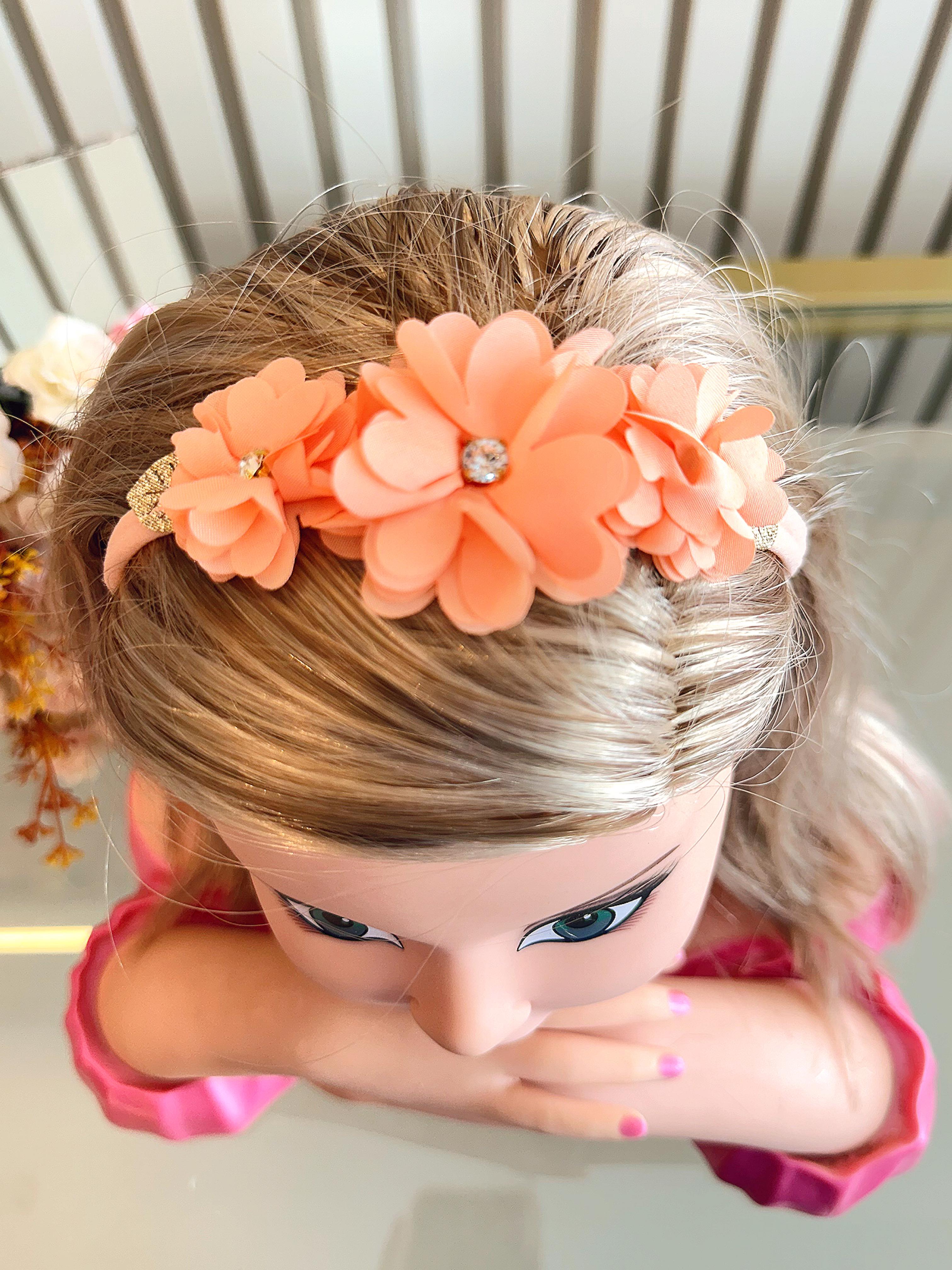 Faixinha de Cabelo Bebê C/ Laço Strass Florzinha Várias Cores