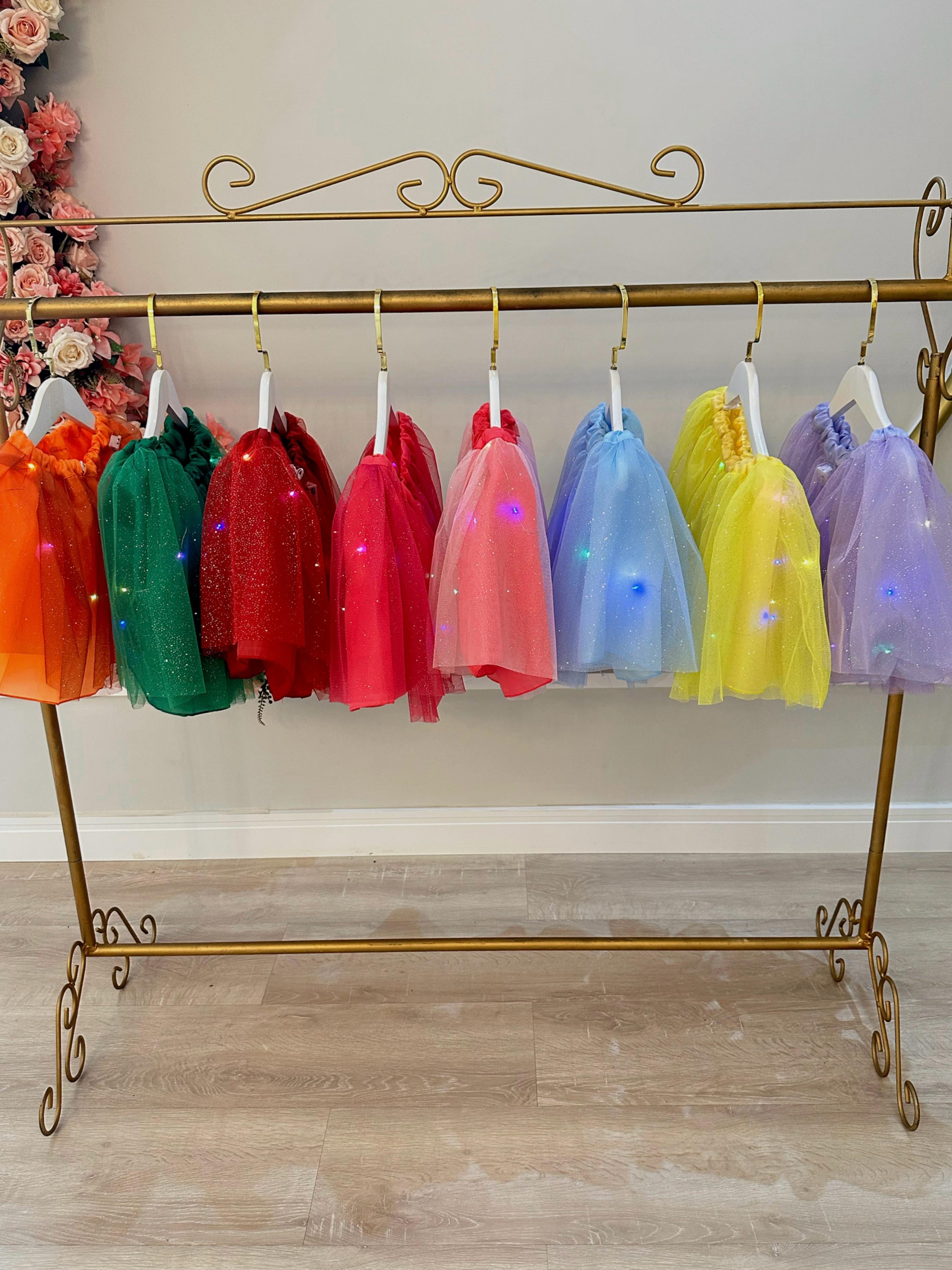 Saia de Tule Infantil Coloridos Com Glitter e Leds