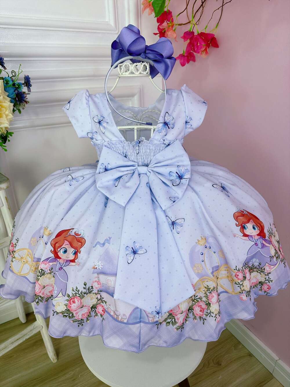 Vestido Infantil Princesa Sofia Jardim das Borboletas Pérola