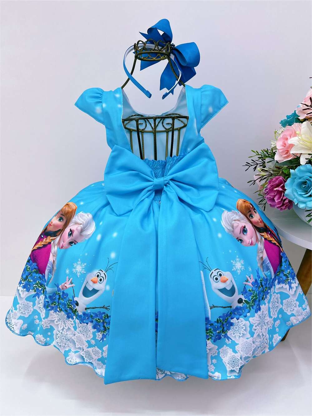 Vestido Infantil Frozen Princesa Gelo Olaf Pérolas Luxo