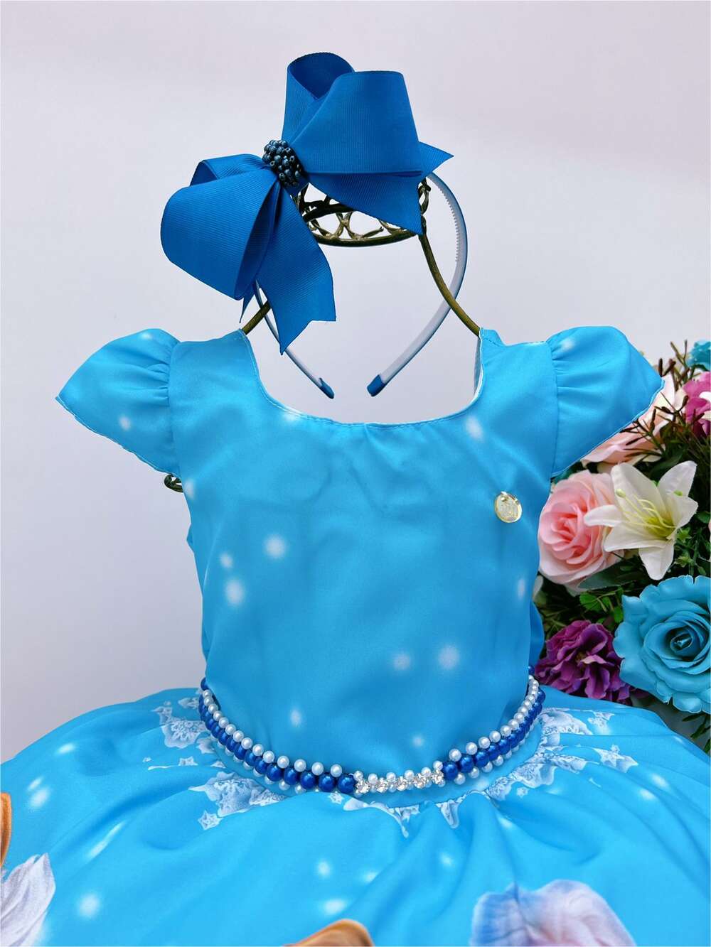 Vestido Infantil Frozen Princesa Gelo Olaf Pérolas Luxo