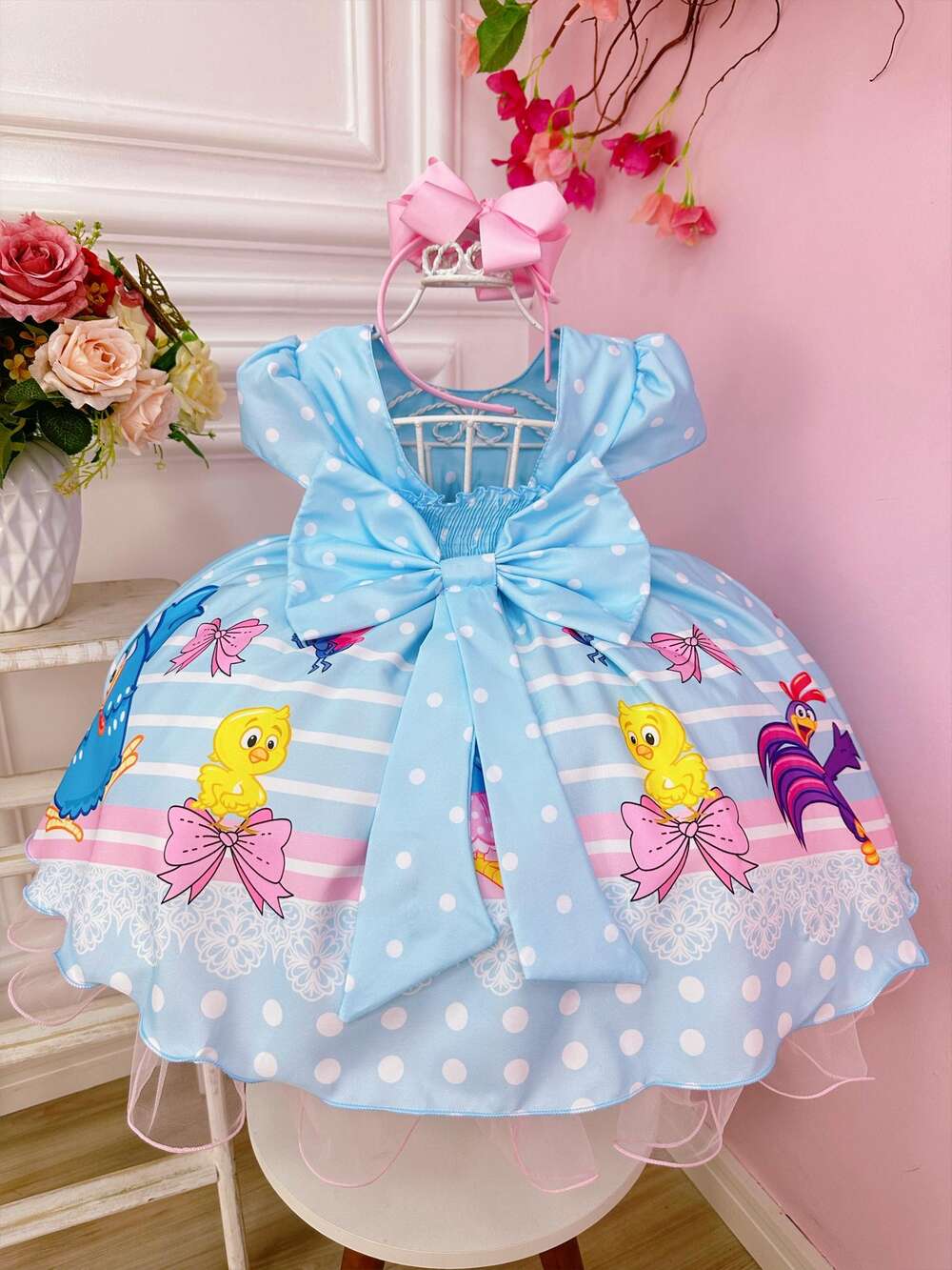 Vestido Infantil Galinha Pintadinha e Amigos Azul Festas