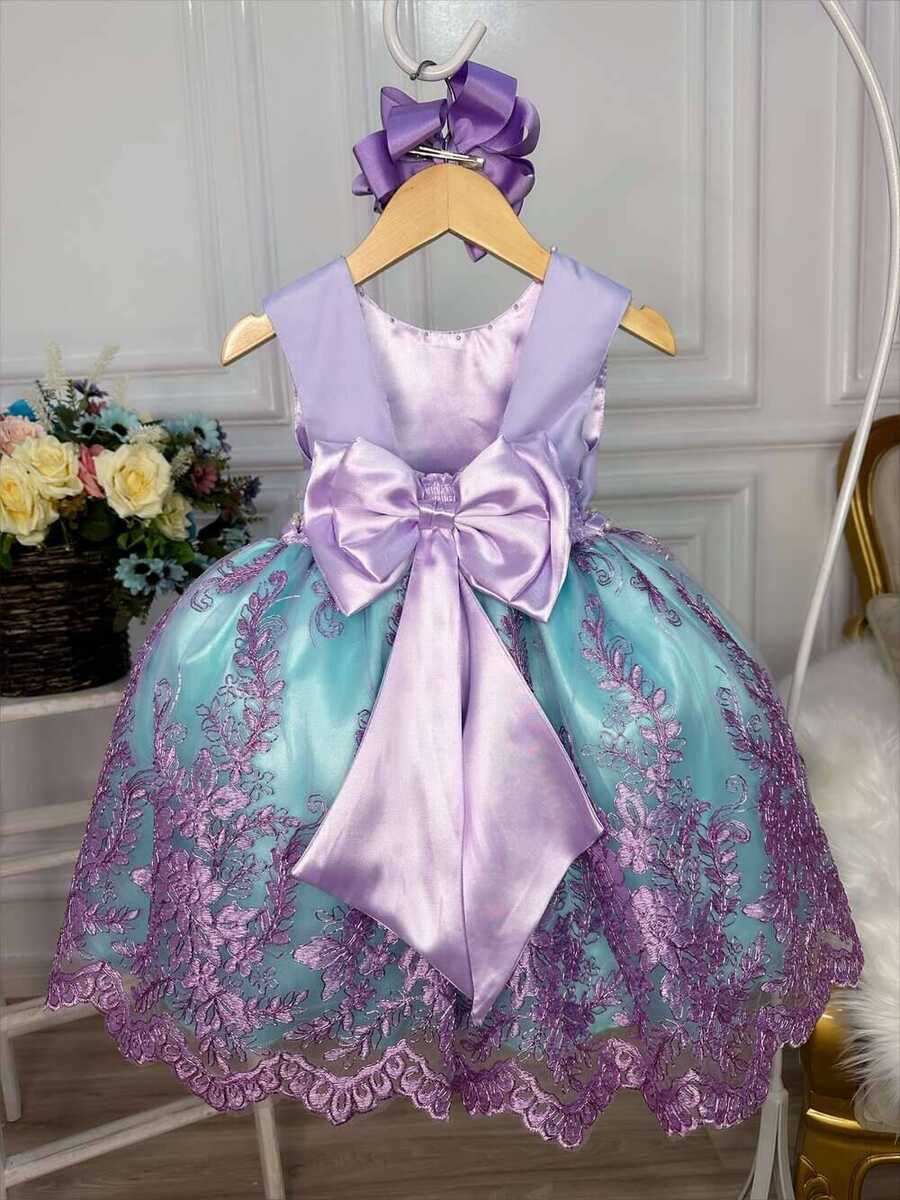 Vestido Infantil Ariel Princesa C/ Renda e Cinto de Pérolas