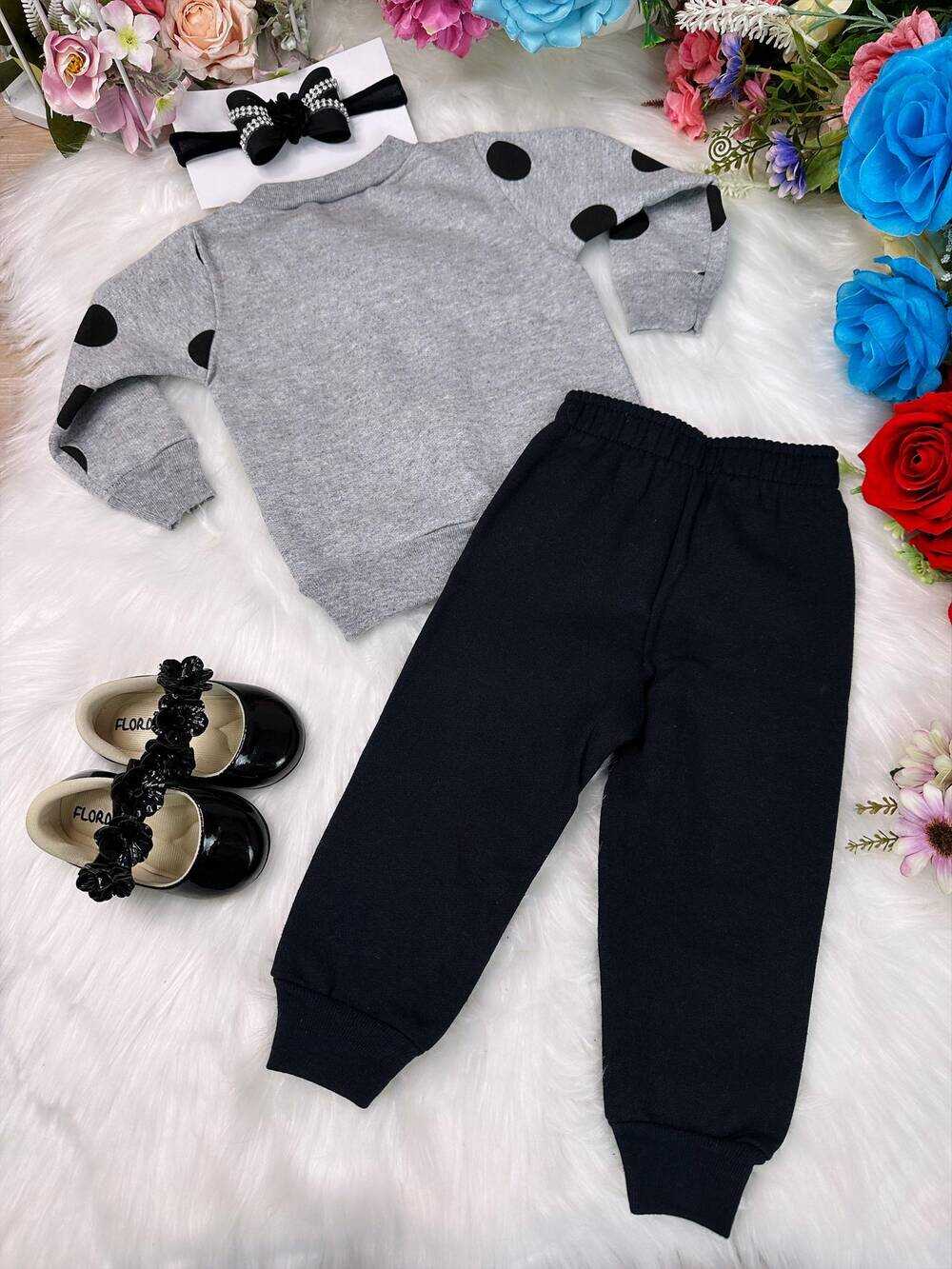 Conjunto Infantil Moletom Flanelado Cinza e Preto C/ Zíper Ursinho