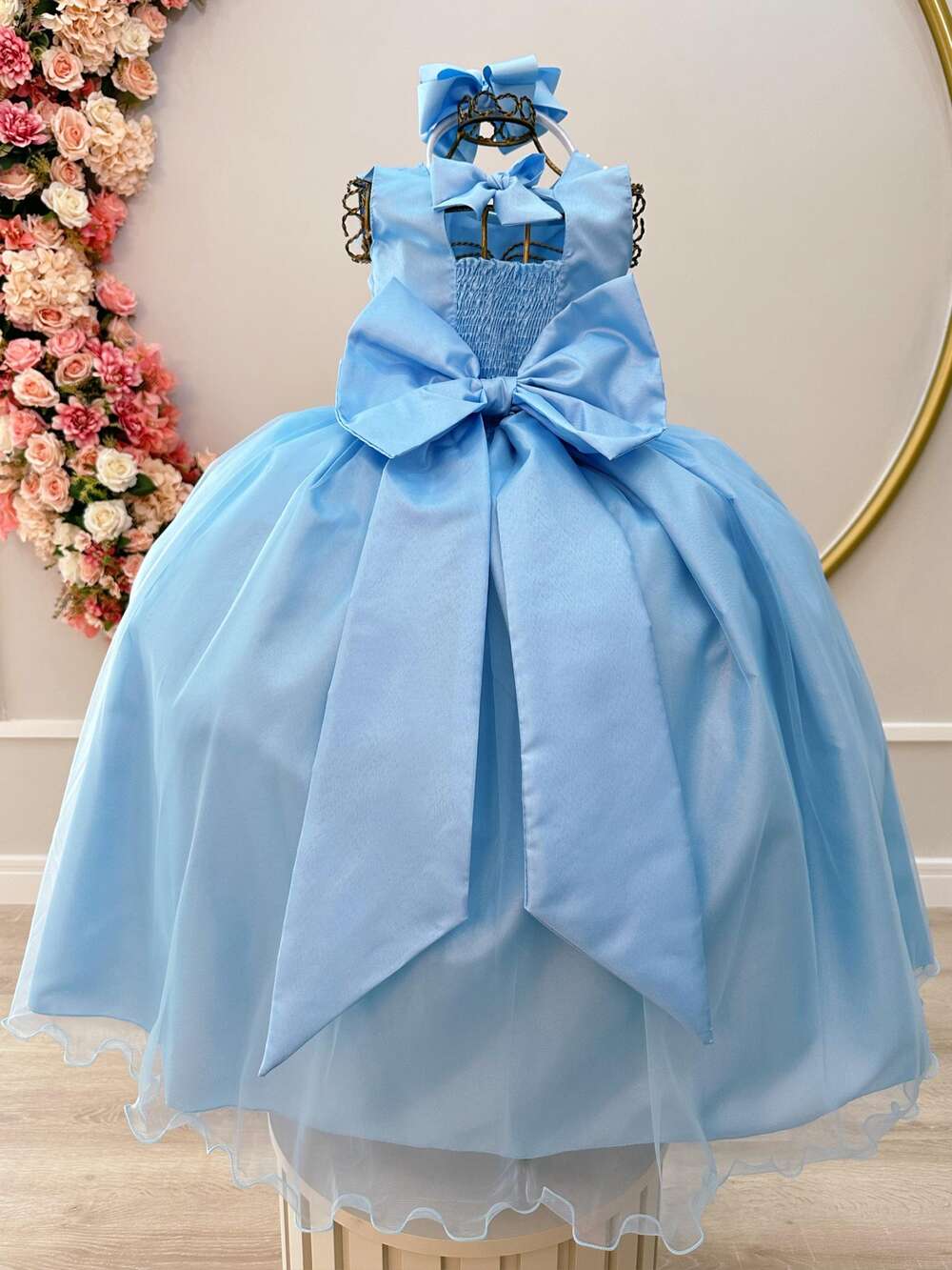 Vestido Infantil Azul Damas de Honra Casamentos C/ Broche