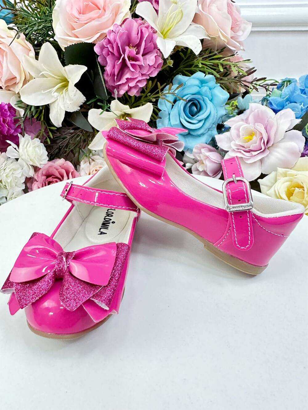 Sapatinho Pink Verniz Com Lacinho e Glitter Super Luxo