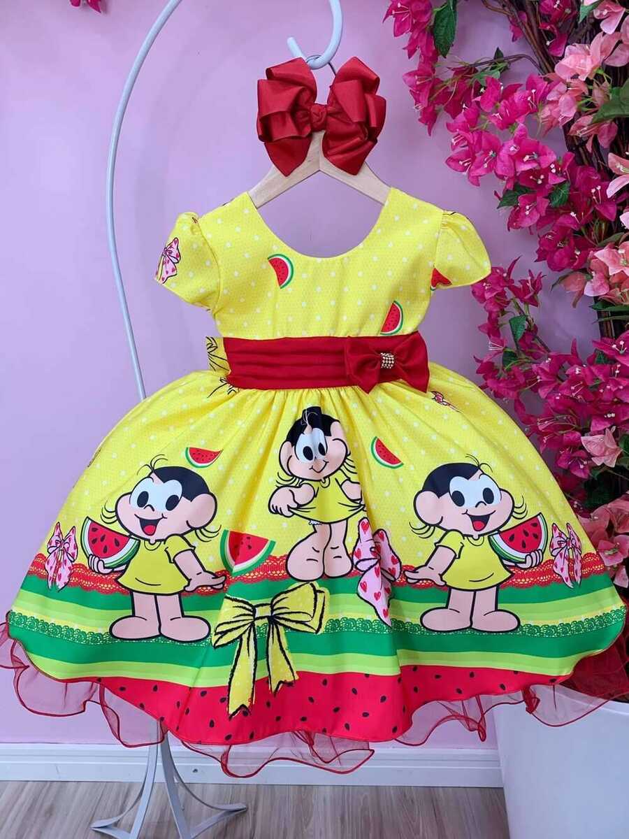 Vestido Infantil Magali Amarelo Laços Strass