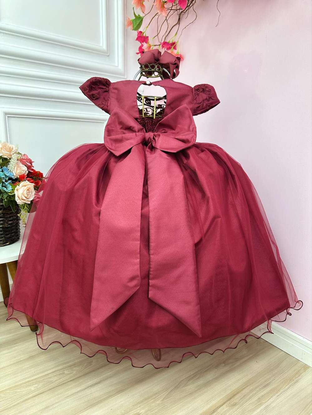 Vestido Infantil Damas Honra Casamento Marsala Renda Pérola