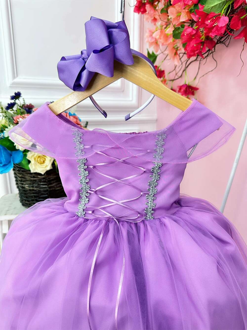 Vestido Infantil Princesa Sofia Rapunzel C/ Busto Trançado