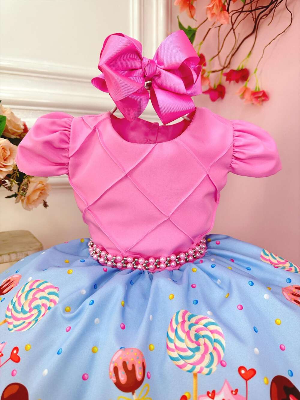 Vestido Infantil Doces Confeitaria Rosa Chiclete Festas