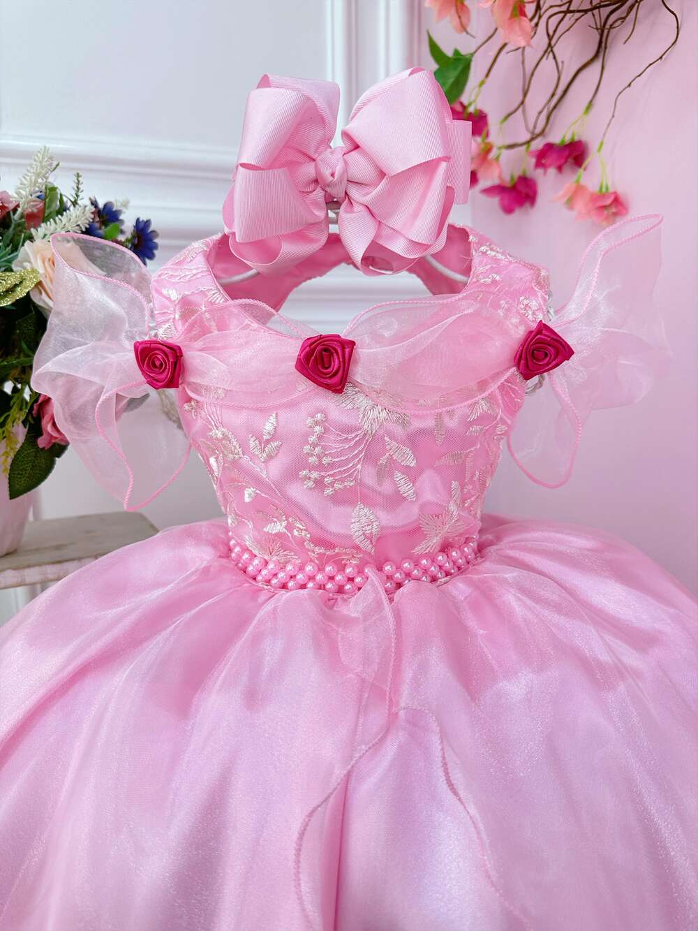 Vestido Infantil Princesas Bela Adormecida Aurora C/ Renda