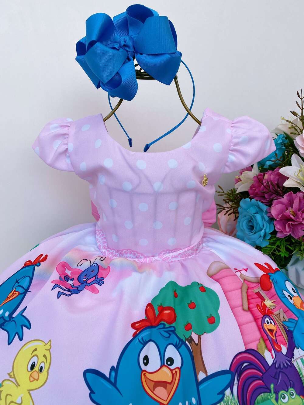 Vestido Infantil Galinha Pintadinha Rosa Luxo Festas