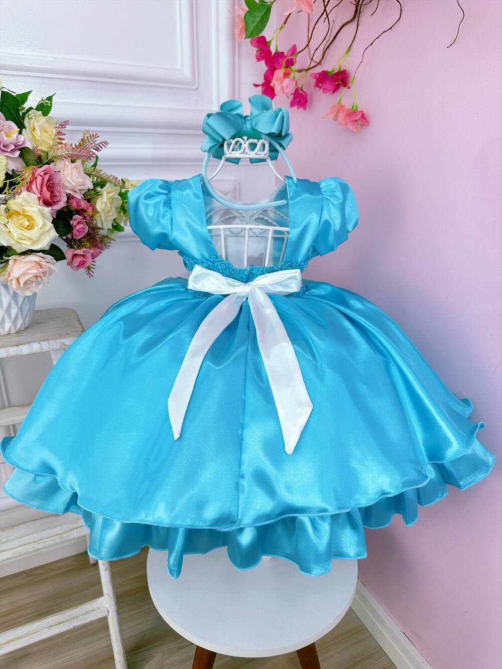 Vestido Infantil Alice no Pais das Maravilhas Festa Luxo