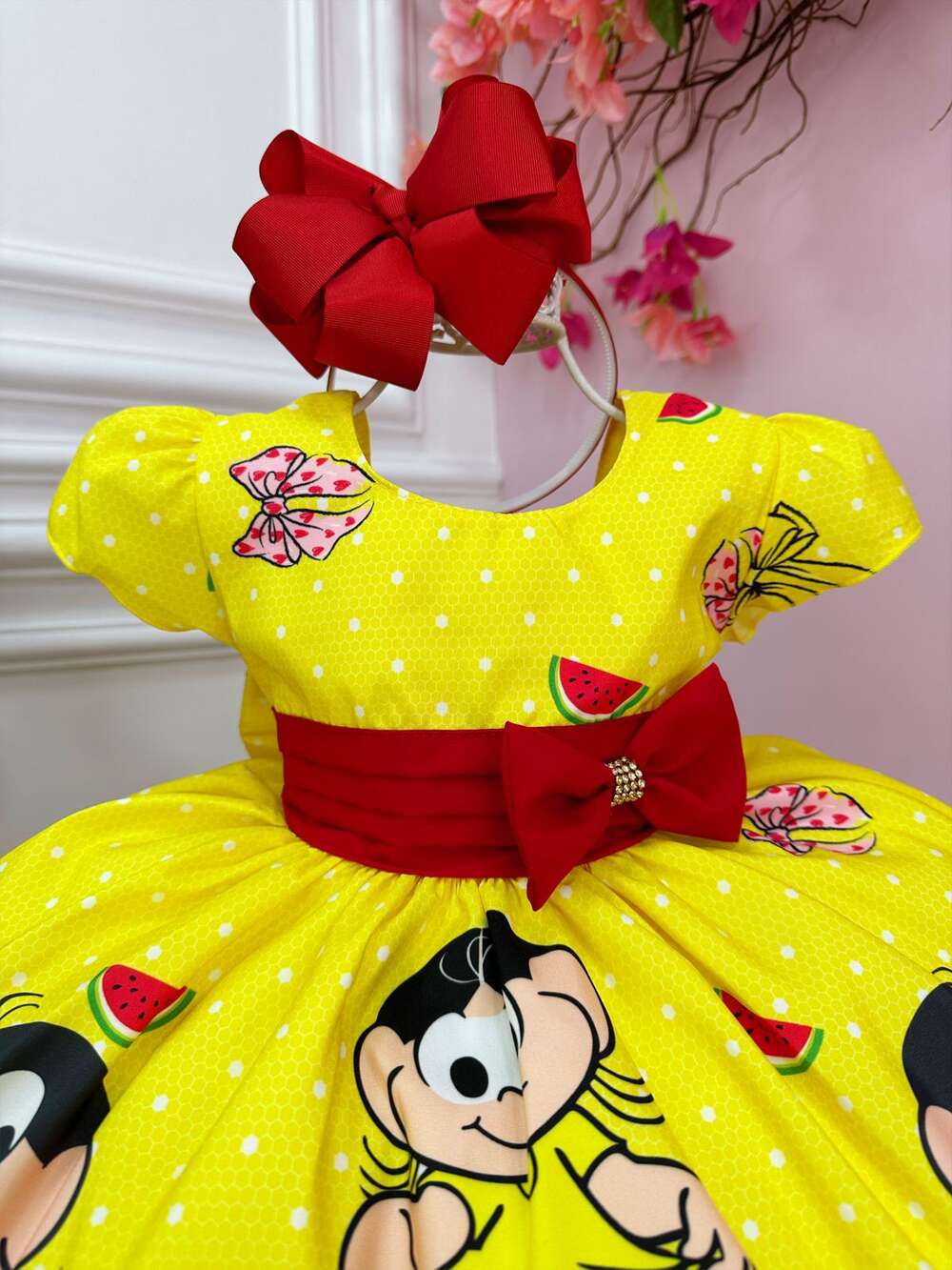 Vestido Infantil Magali Amarelo Laços Strass