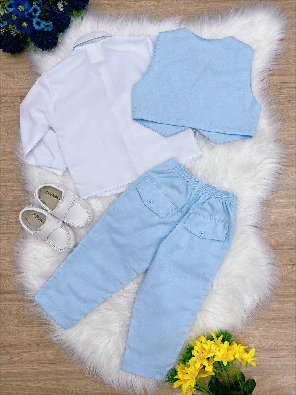 Conjunto Social Camisa Branca e Calça Colete Gravata Azul