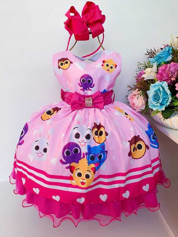 Vestido Infantil Bolofofos Rosa e Pink Luxo Festas