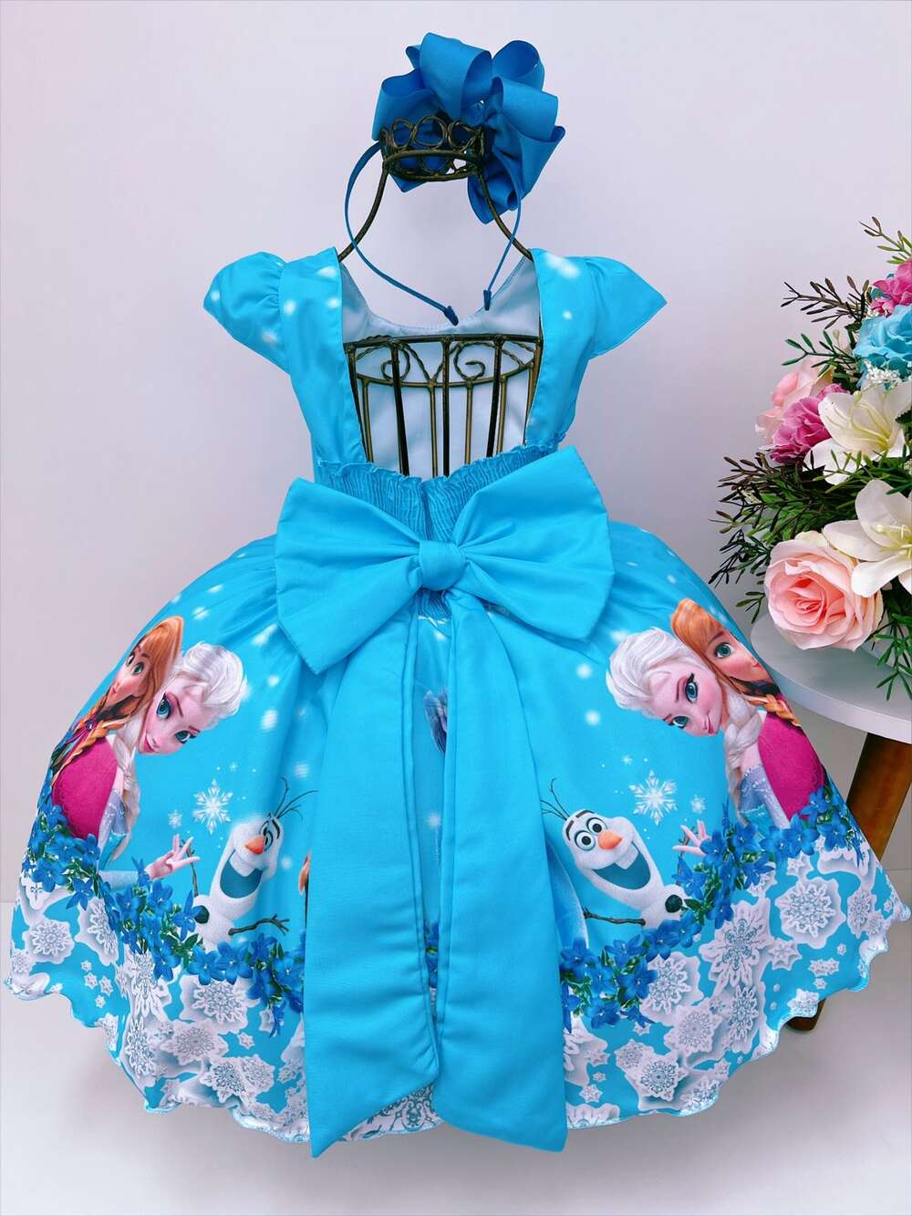 Vestido Infantil Frozen Princesa Gelo Olaf C/ Pérolas Luxo