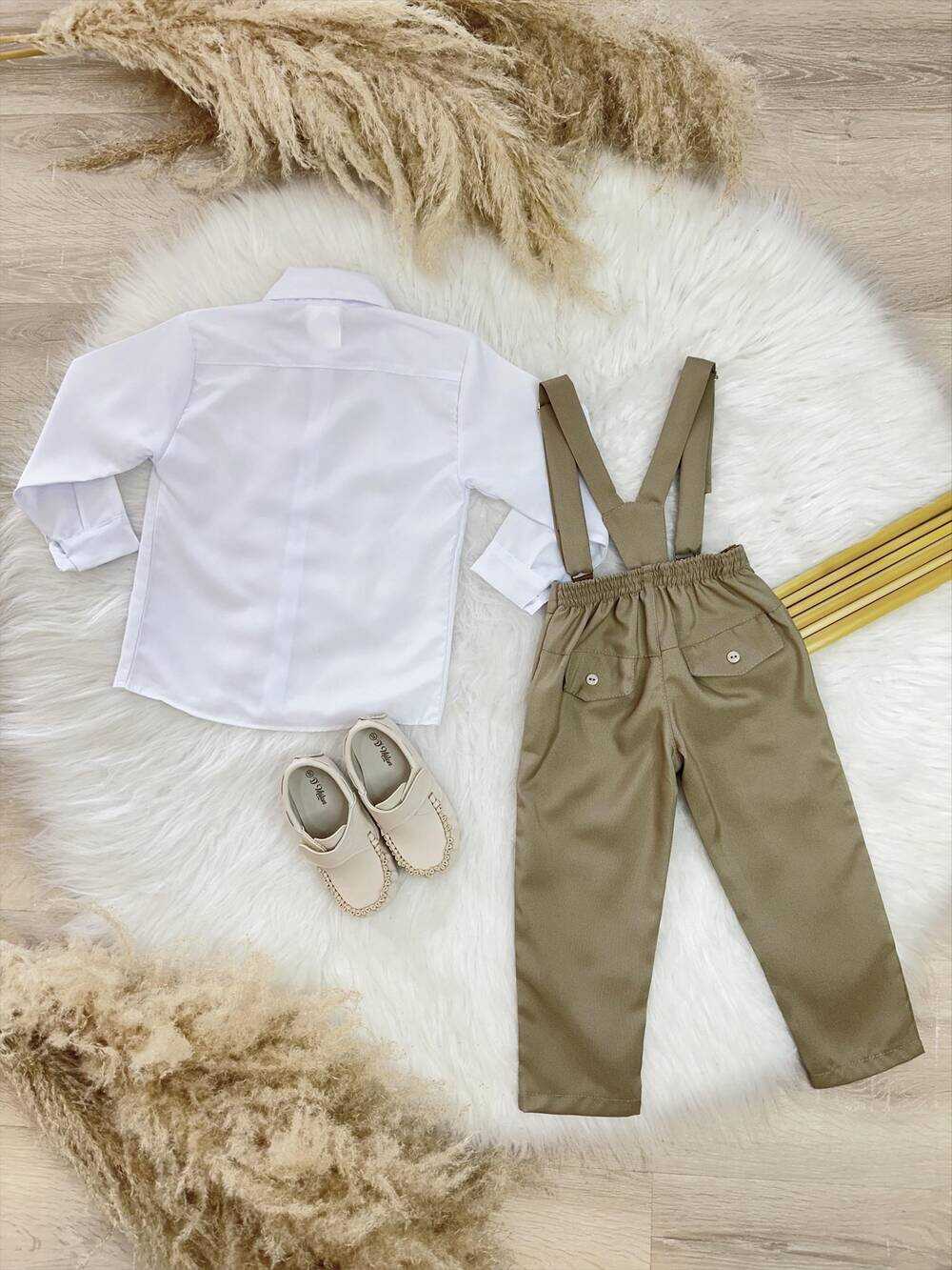 Conjunto Social Camisa Calça Gravata e Susp Cáqui