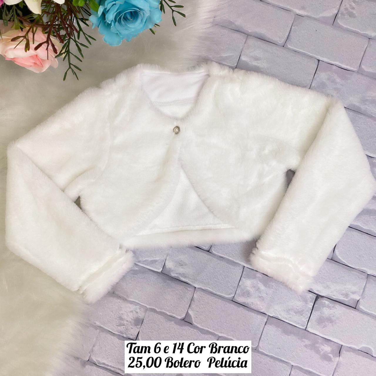 Bolero Infantil Branco Pelúcia Botão