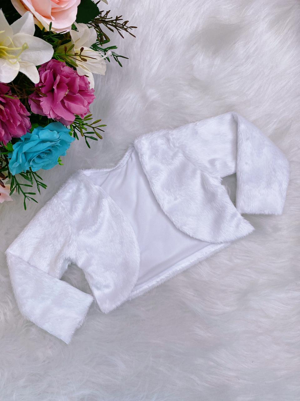 Bolero Infantil Branco Pelúcia Menina Bonita