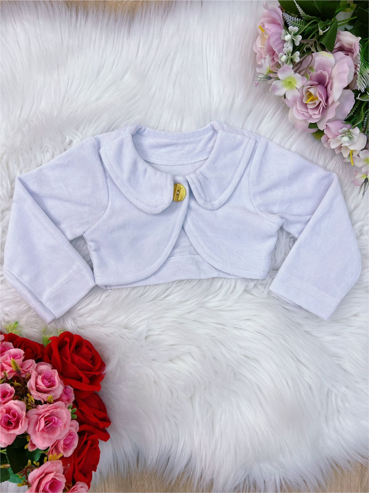 Bolero Infantil Branco Plush Luxo C/ Botão