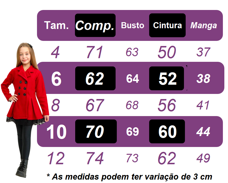 Casaco Sobretudo Infantil Soft Renda Barra Vermelho Botão