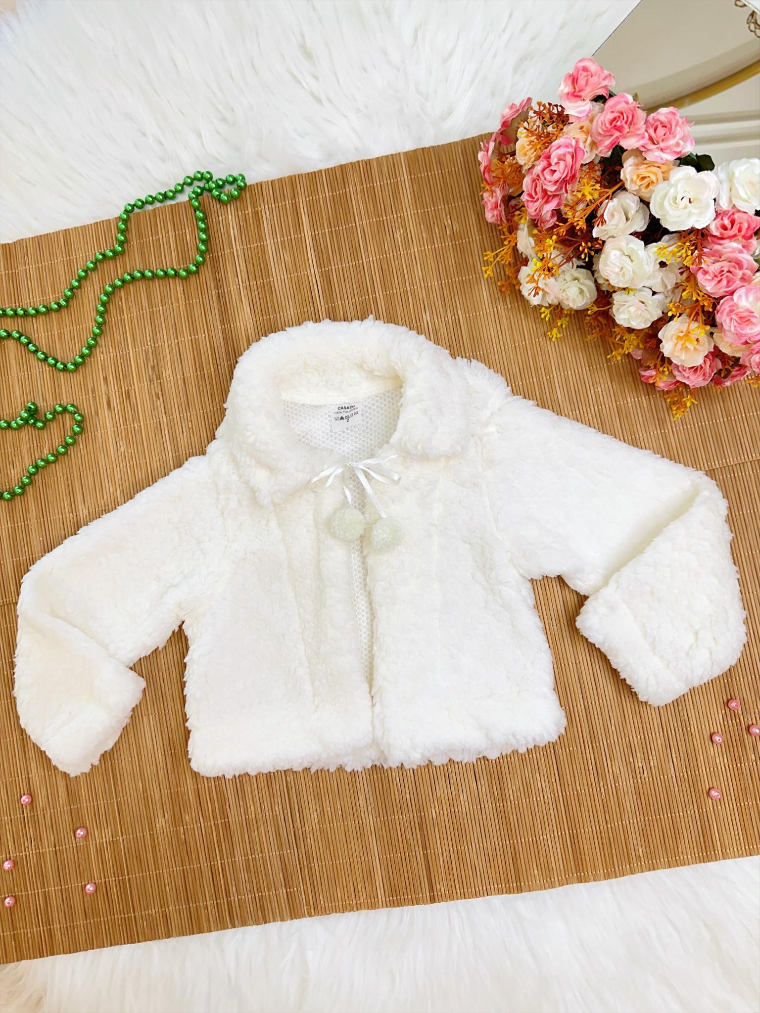 Casaco Infantil Off White Lã Teddy Forrado