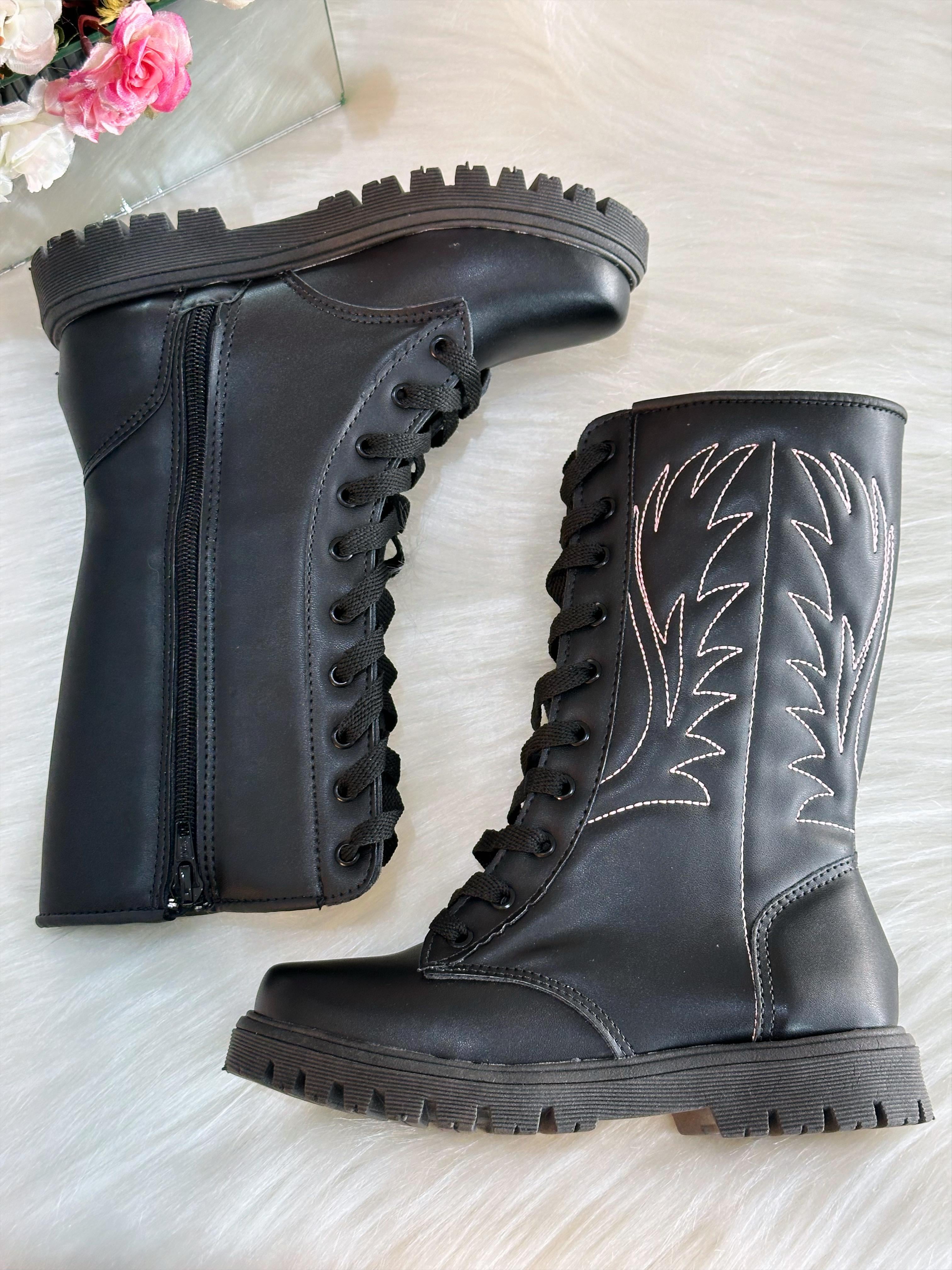 Bota Infantil Boiadeira Cano Alto Preto Cadarço e Zíper