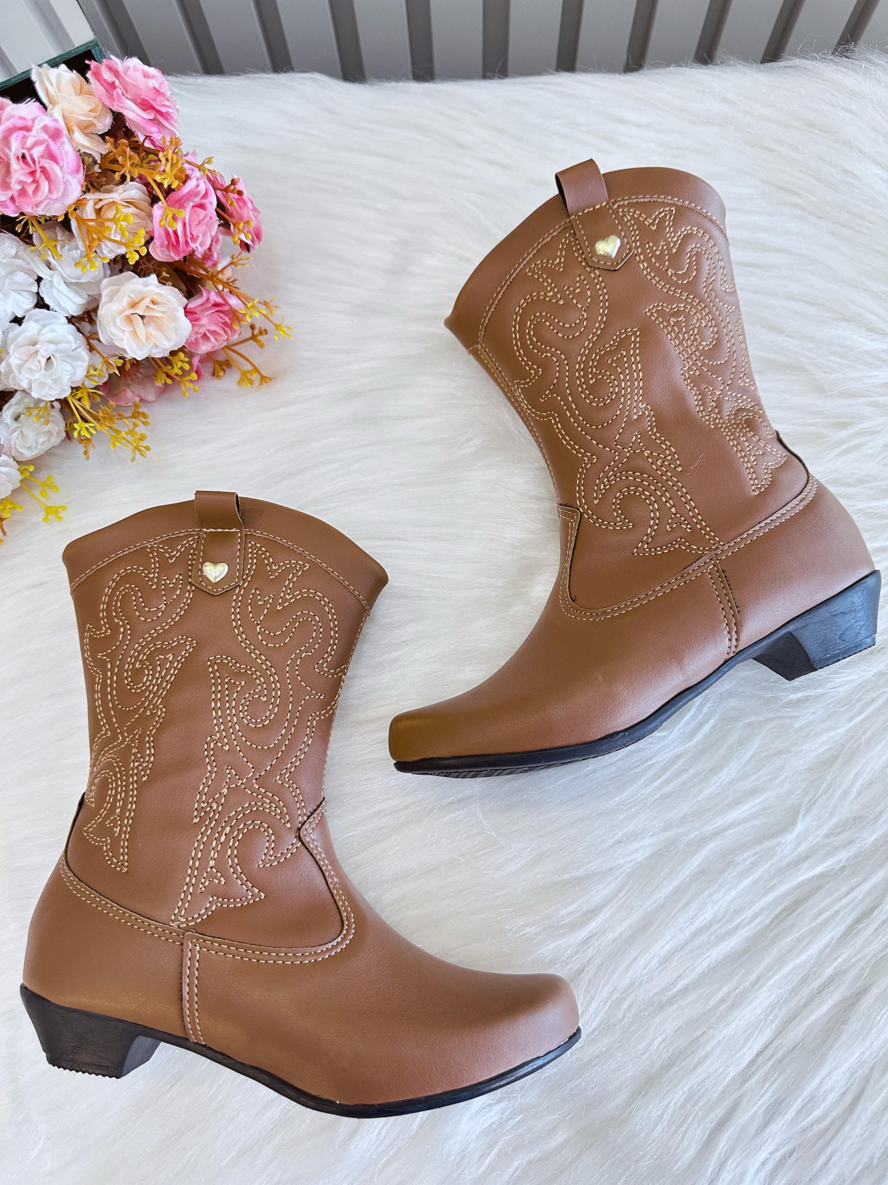 Bota infantil Boiadeira Texana Caramelo Com Zíper e Salto