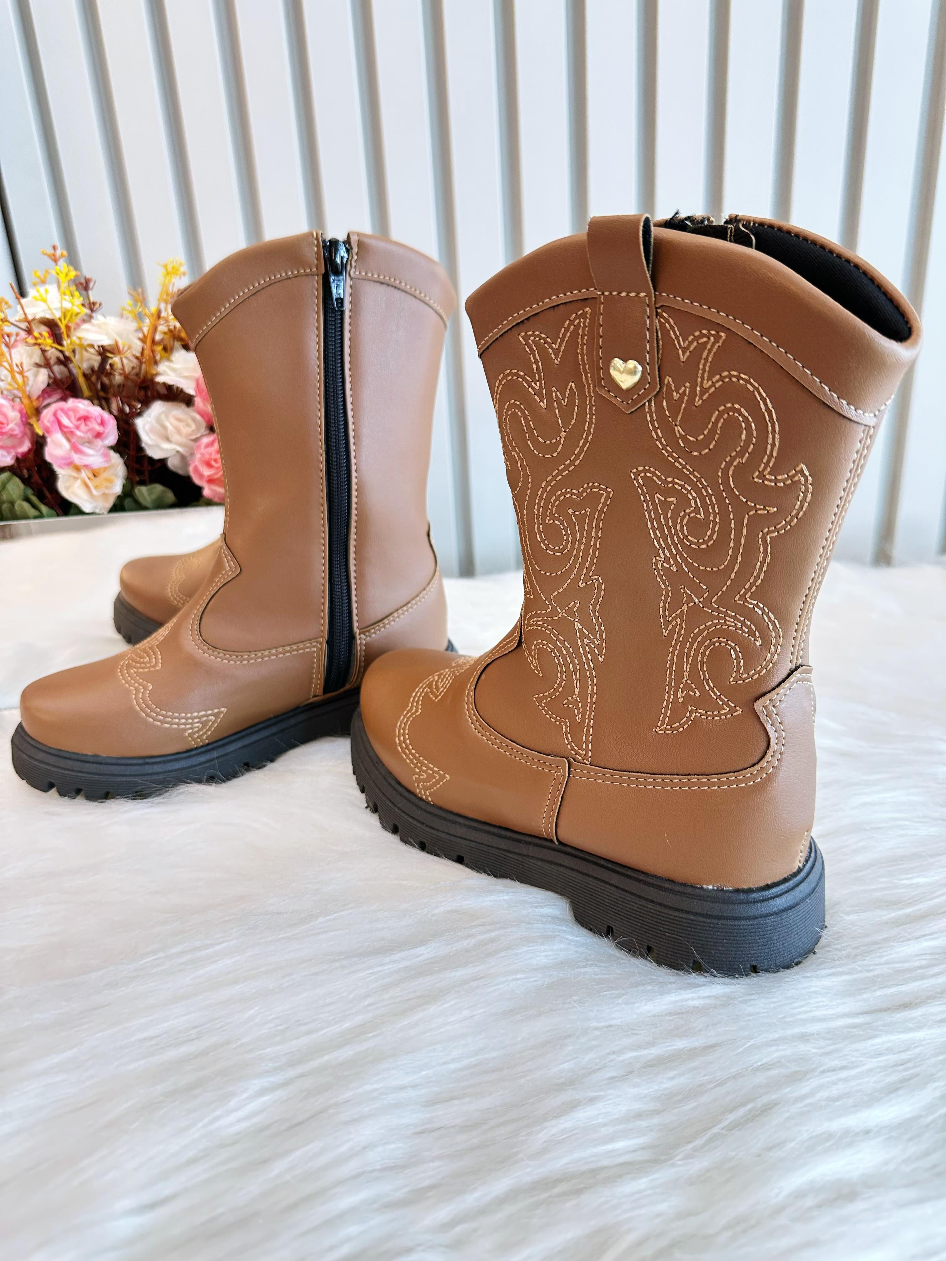 Bota infantil Boiadeira Texana Caramelo Com Zíper Luxo