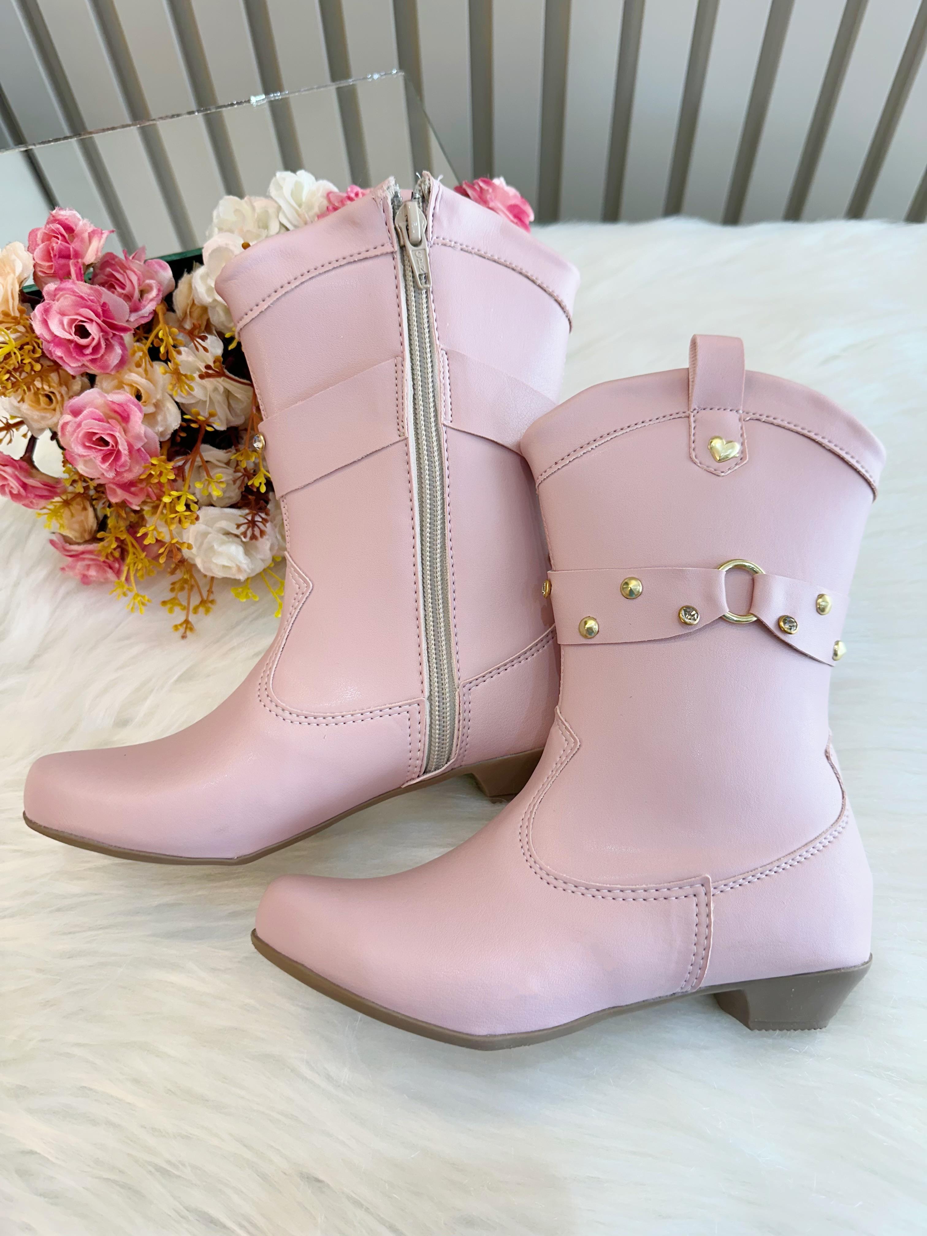 Bota infantil Boiadeira Texana Rosa Com Salto e Zíper
