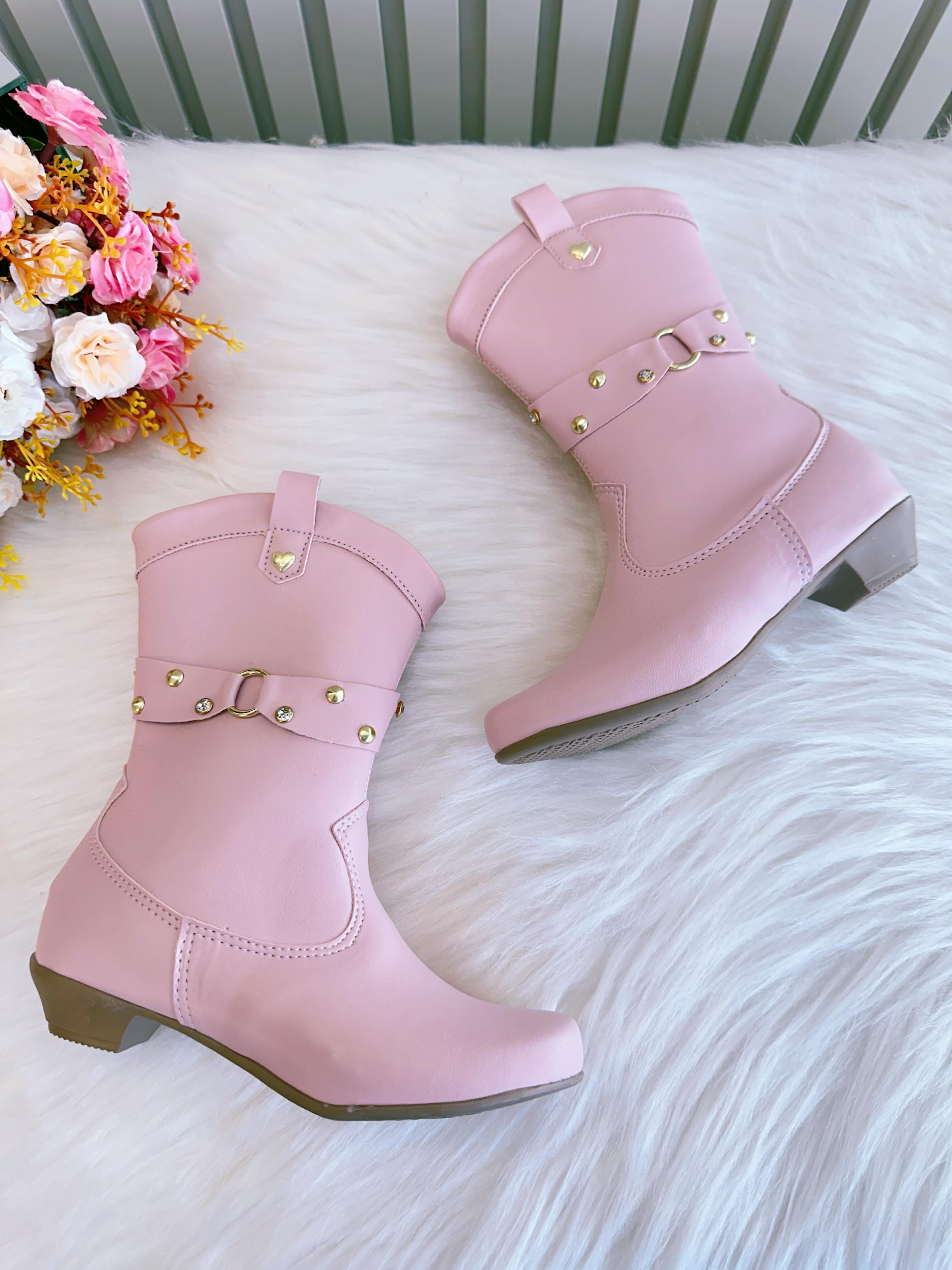 Bota infantil Boiadeira Texana Rosa Com Salto e Zíper