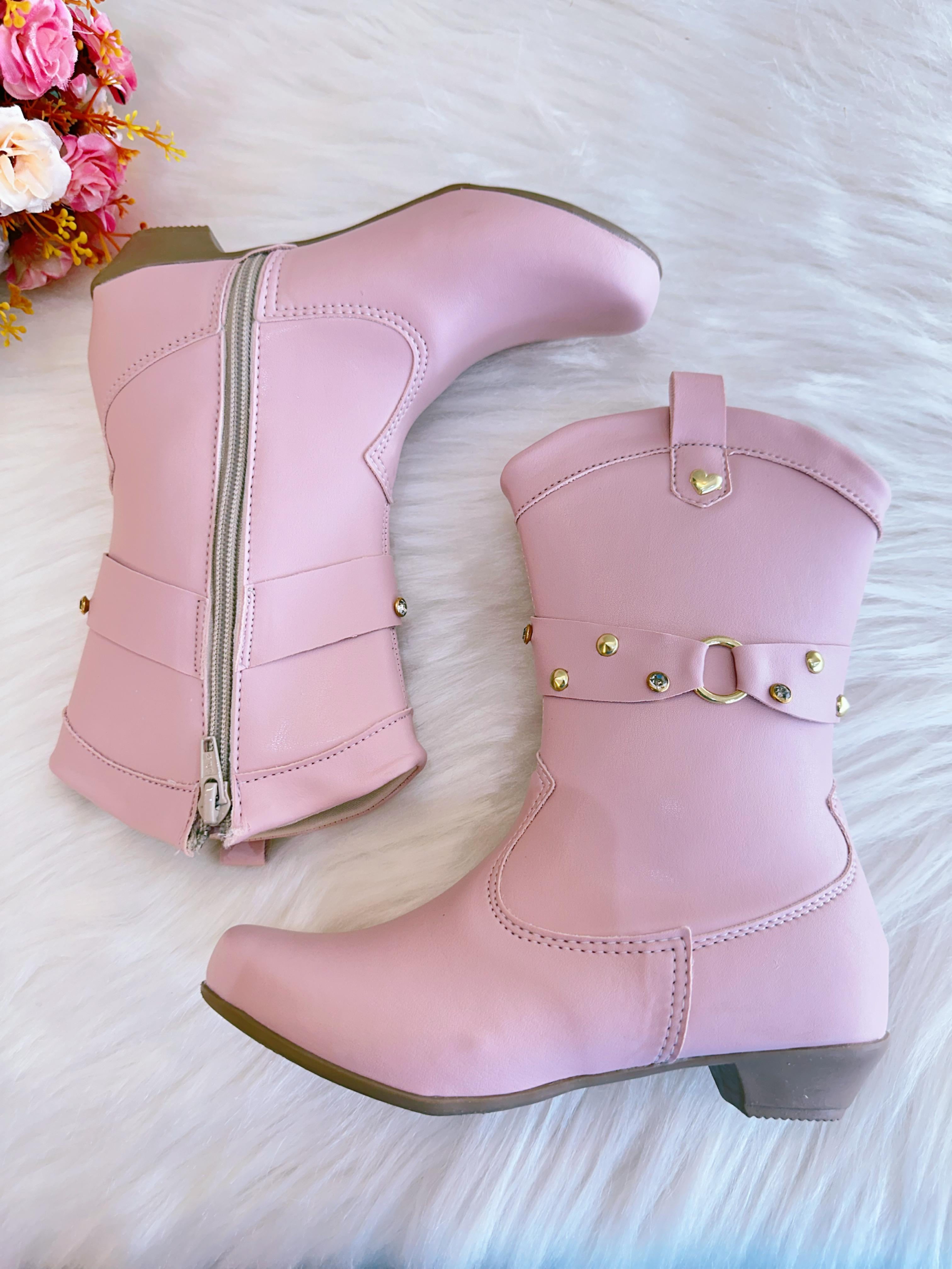 Bota infantil Boiadeira Texana Rosa Com Salto e Zíper