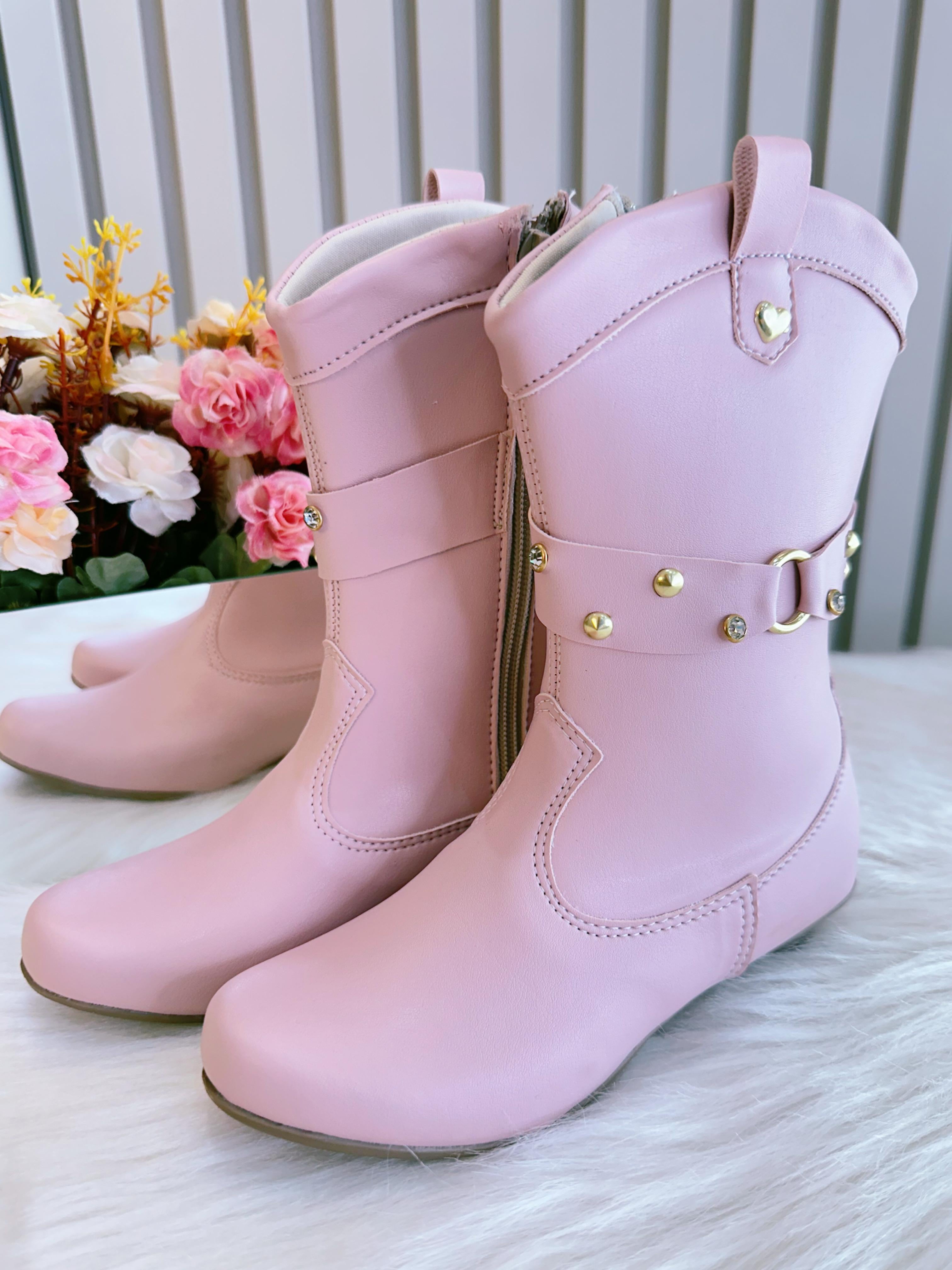 Bota infantil Boiadeira Texana Rosa Com Salto e Zíper