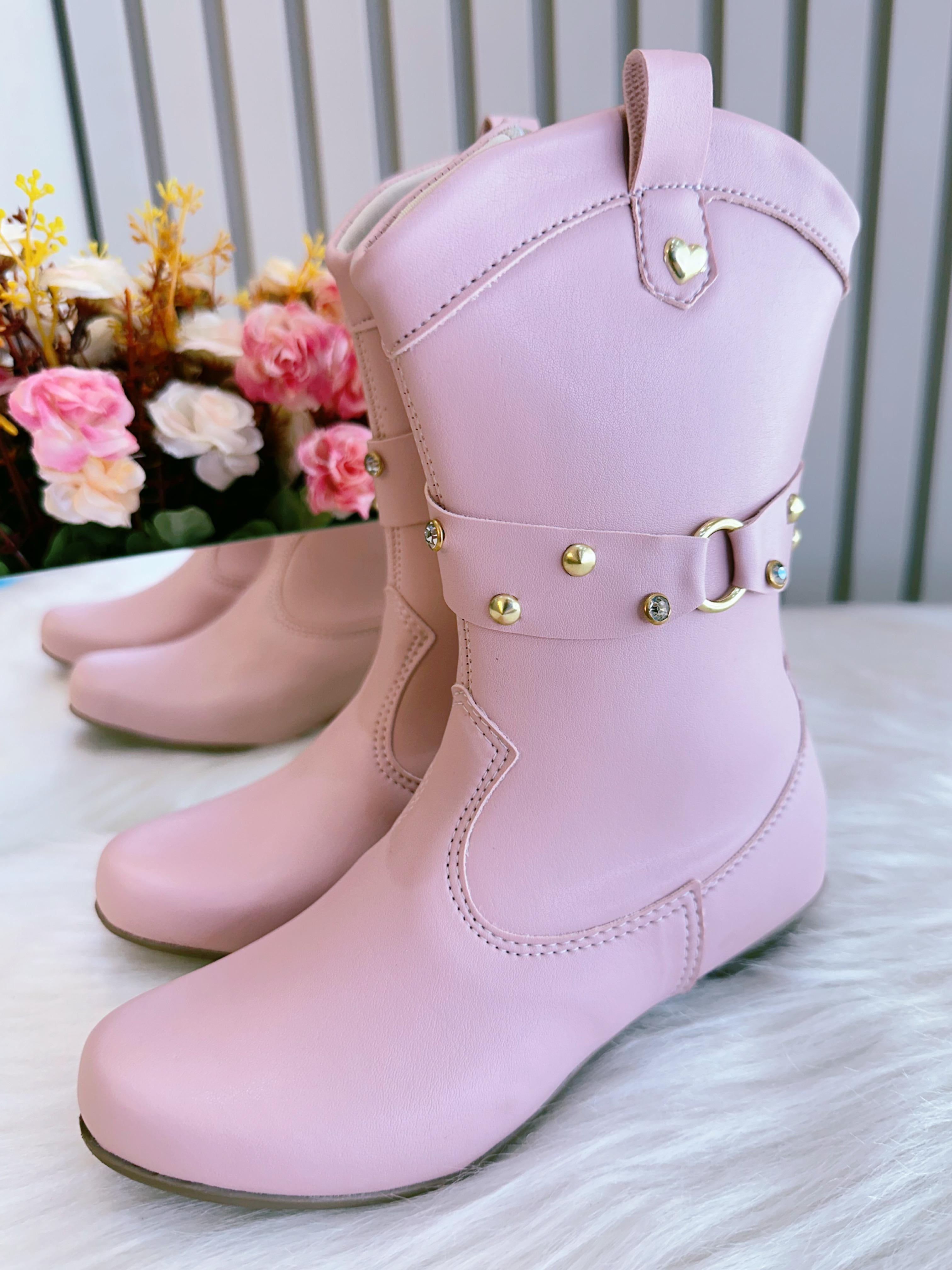 Bota infantil Boiadeira Texana Rosa Com Salto e Zíper