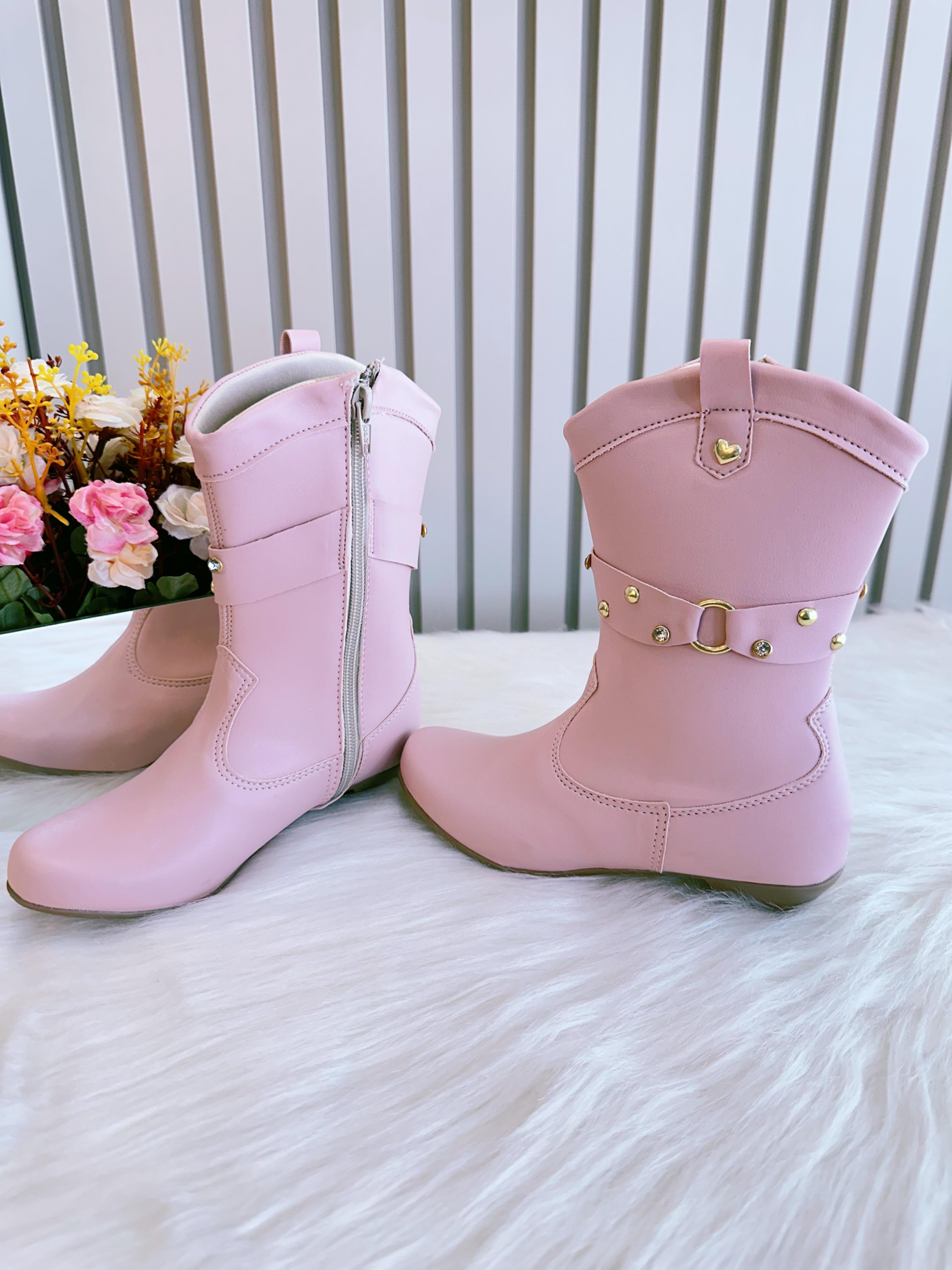 Bota infantil Boiadeira Texana Rosa Com Salto e Zíper