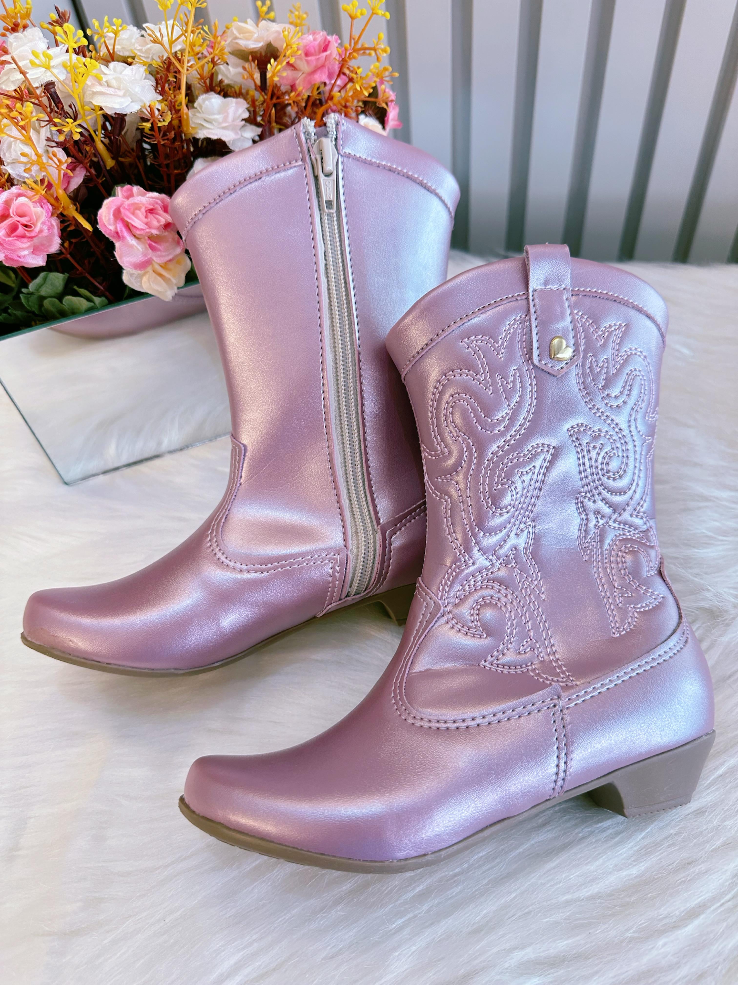 Bota infantil Boiadeira Texana Rose Metalizado Zíper e Salto