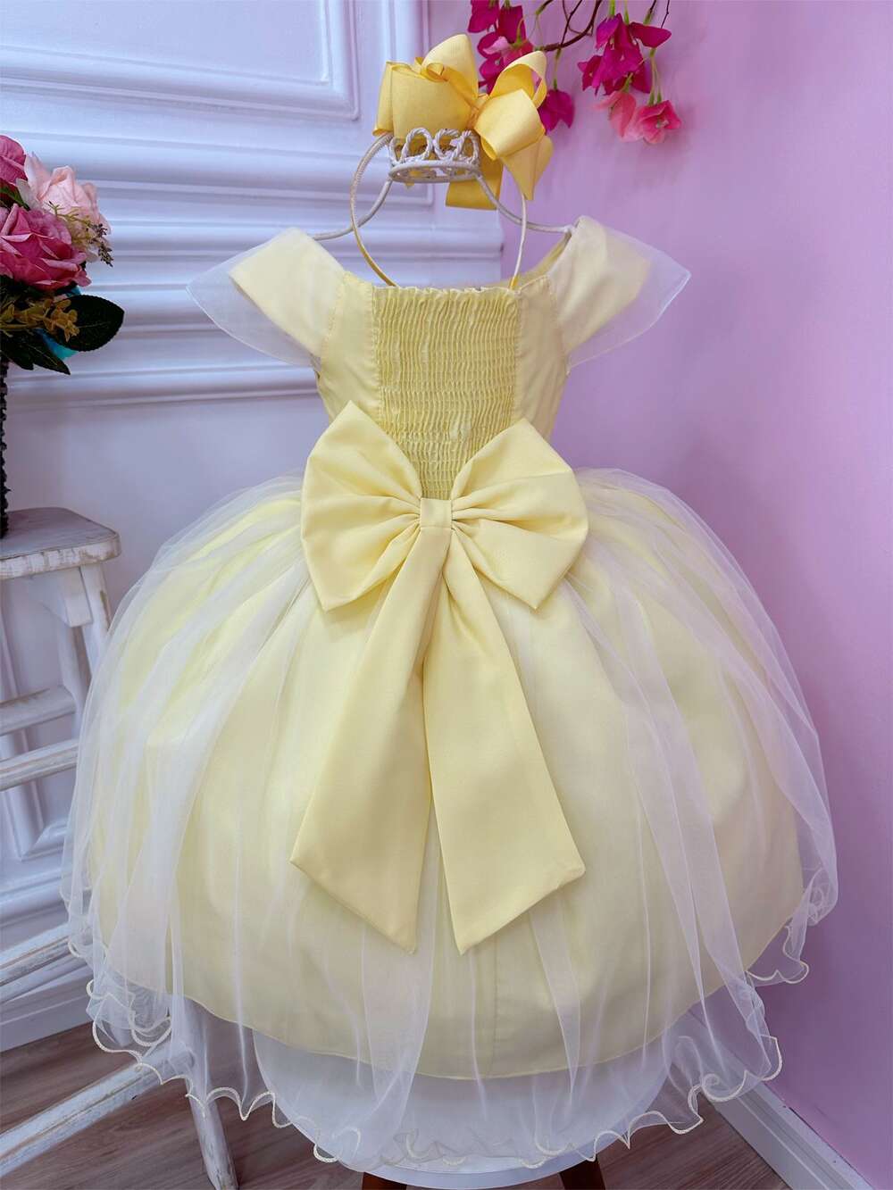 Vestido Infantil Princesa Bela e a Fera C/ Busto Trançado